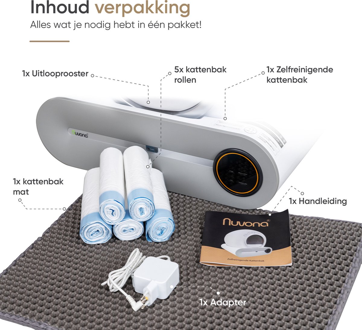 Miniatuur van productfoto 5 van Nuvona Zelfreinigende Kattenbak - XXL - Automatische Kattenbak - Inclusief App & Led touch - Met kattenbakmat en 5 rollen opvangzakjes - 65L