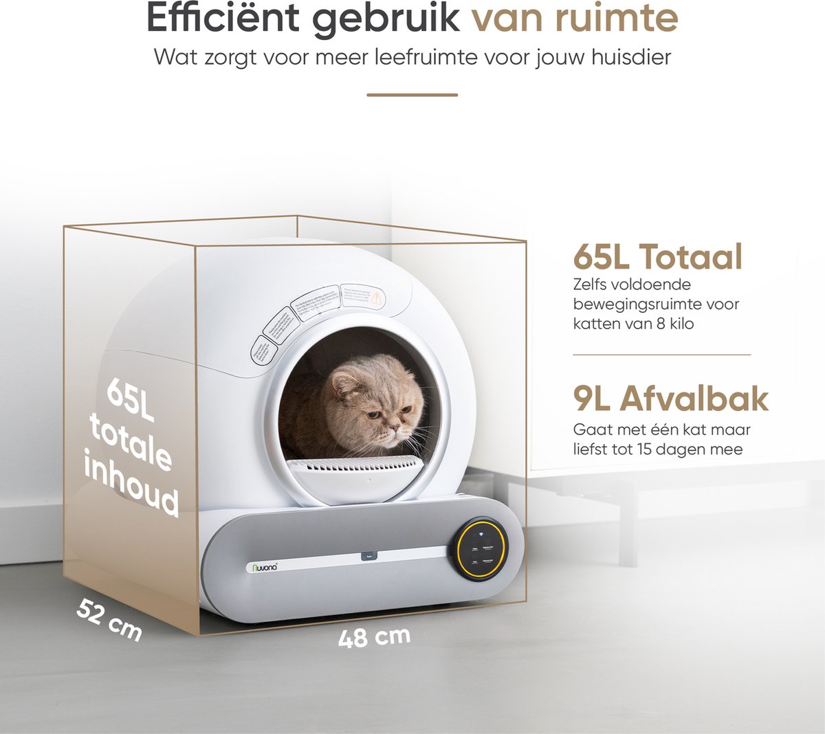 Miniatuur van productfoto 7 van Nuvona Zelfreinigende Kattenbak - XXL - Automatische Kattenbak - Inclusief App & Led touch - Met kattenbakmat en 5 rollen opvangzakjes - 65L