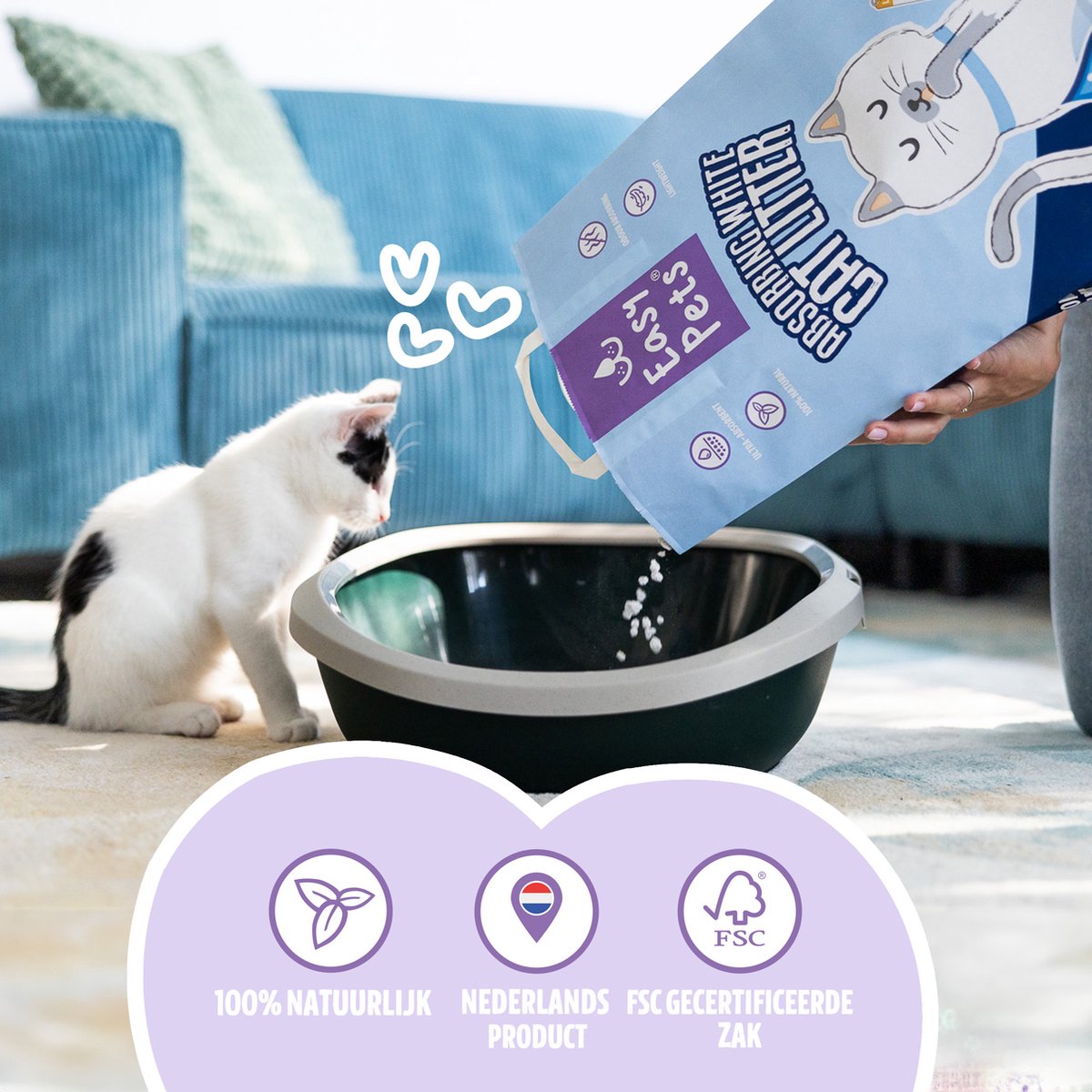 Miniatuur van productfoto 3 van EasyPets Kattenbakvulling 20L - Absorberend Wit - Extra Geurcontrole - Hygiëne