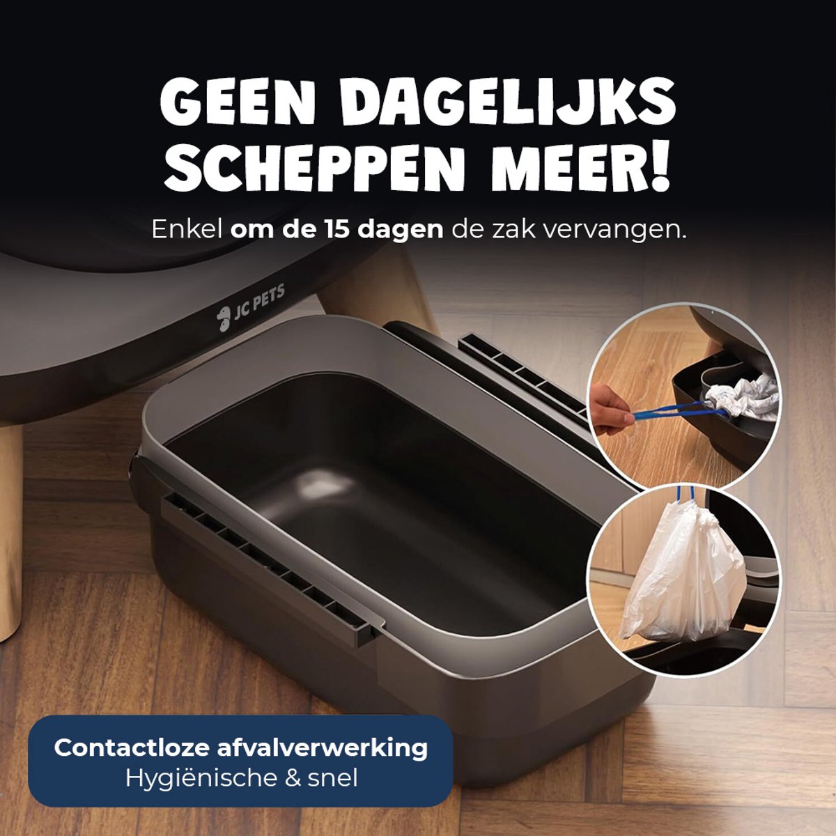 Miniatuur van productfoto 10 van JC Pets Zelfreinigende Automatische Kattenbak - Slimme Elektrische Kattenbak XXL 65L – Incl. Uitloopmat & Geurverdrijver – Veiligheidssensoren - Geschikt voor Meerdere Katten - Met app - 8L Afvalbak - 2026 Model - Grijs
