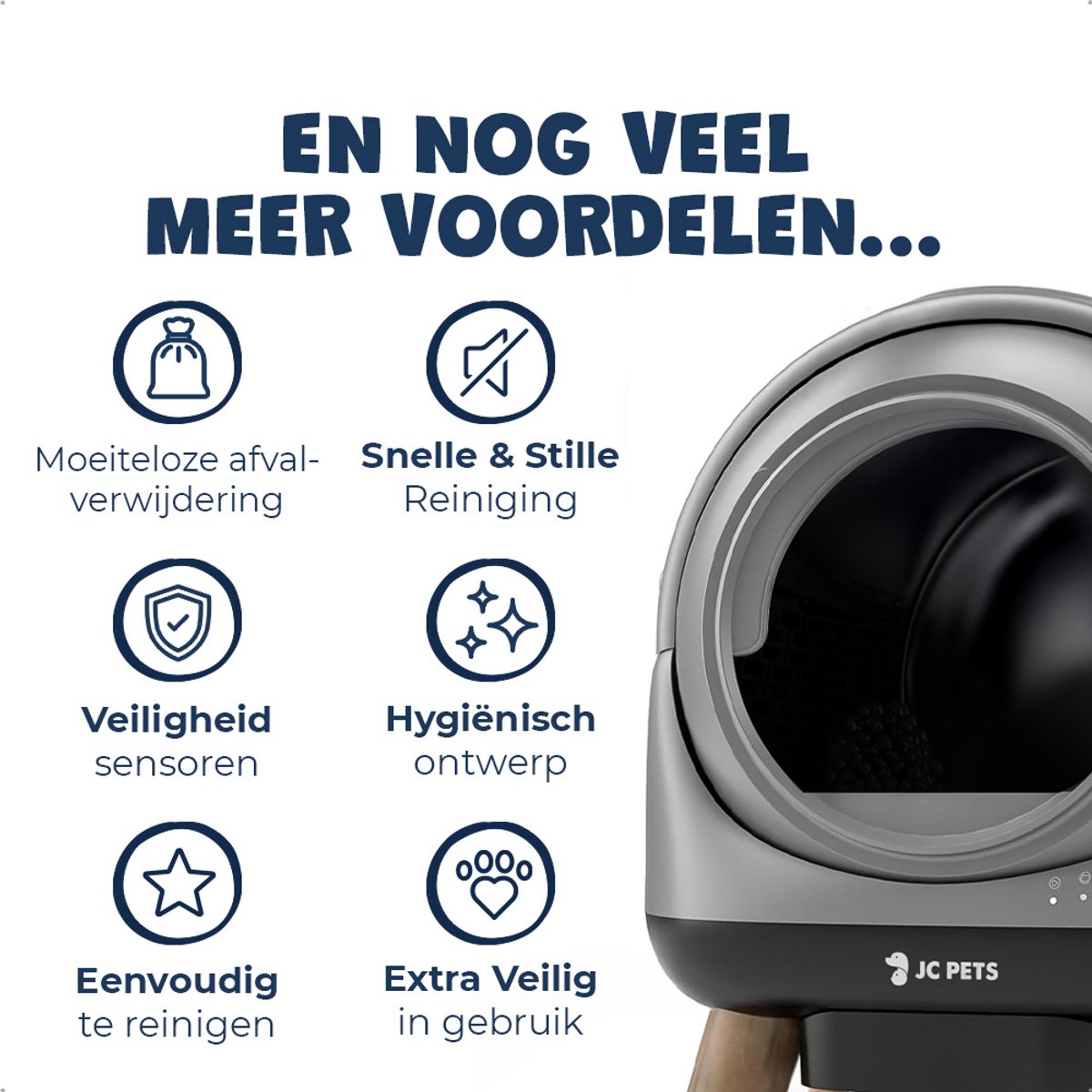 Miniatuur van productfoto 3 van JC Pets Zelfreinigende Automatische Kattenbak - Slimme Elektrische Kattenbak XXL 65L – Incl. Uitloopmat & Geurverdrijver – Veiligheidssensoren - Geschikt voor Meerdere Katten - Met app - 8L Afvalbak - 2026 Model - Grijs