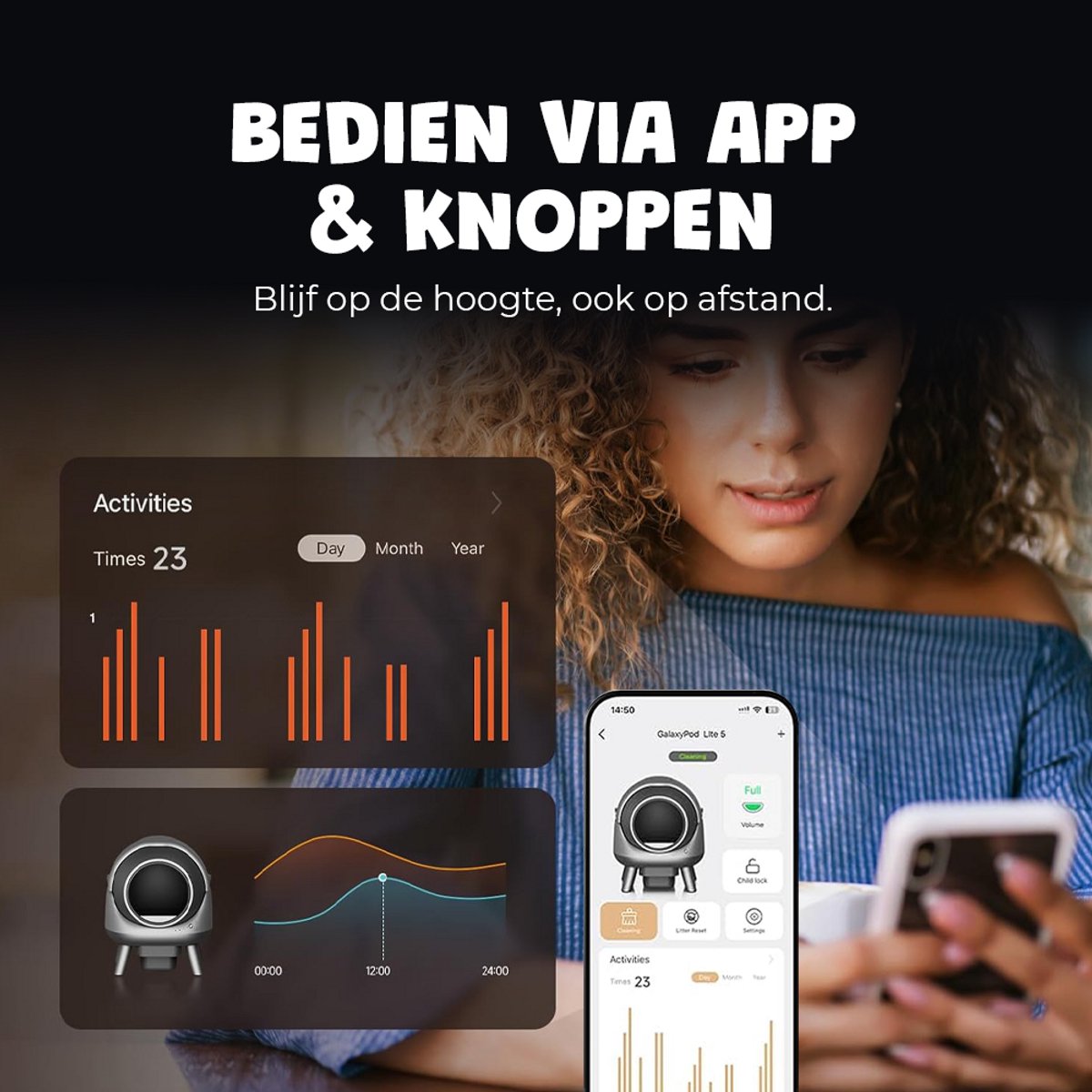 Miniatuur van productfoto 7 van JC Pets Zelfreinigende Automatische Kattenbak - Slimme Elektrische Kattenbak XXL 65L – Incl. Uitloopmat & Geurverdrijver – Veiligheidssensoren - Geschikt voor Meerdere Katten - Met app - 8L Afvalbak - 2026 Model - Grijs