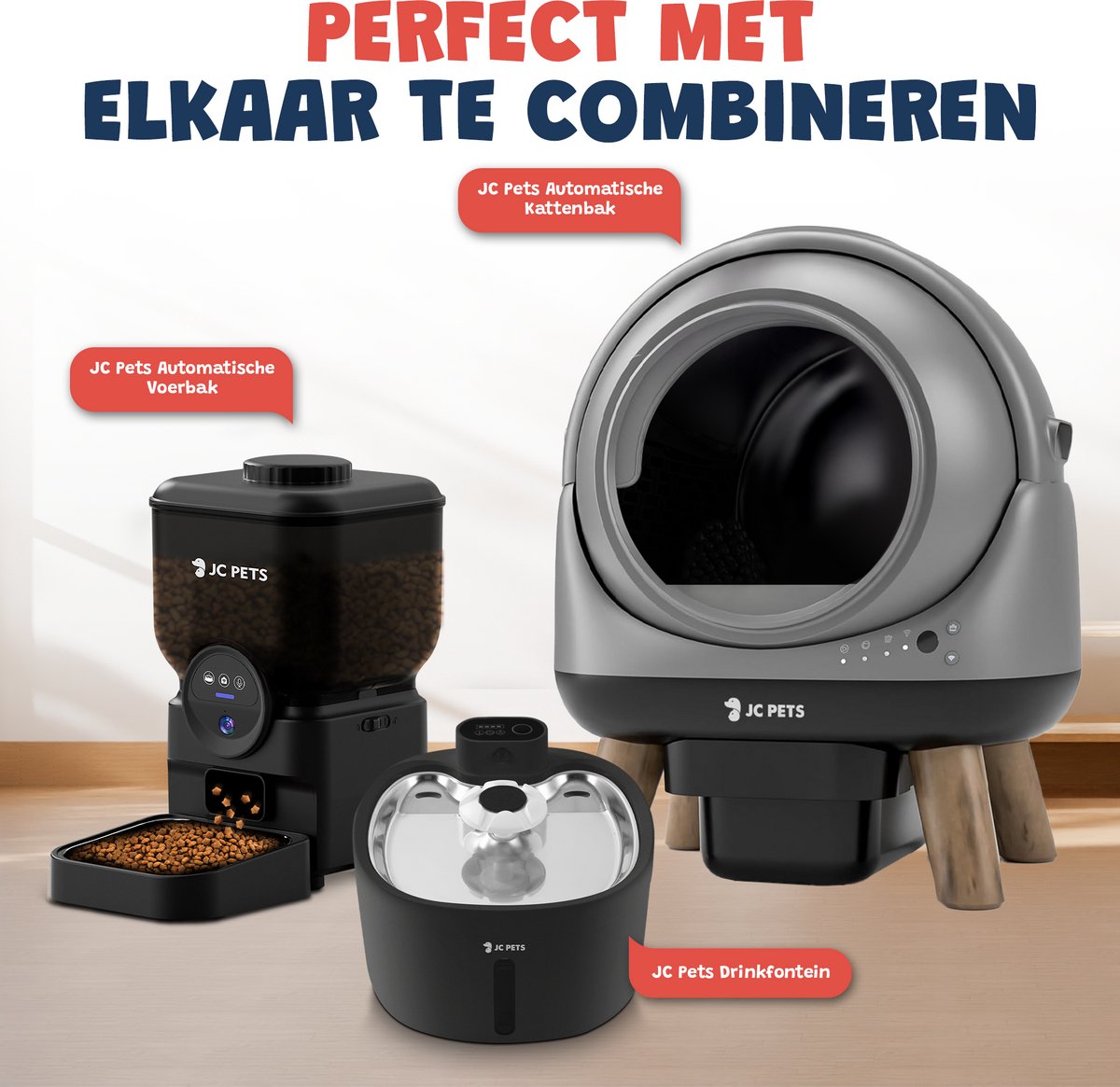 Miniatuur van productfoto 9 van JC Pets Zelfreinigende Automatische Kattenbak - Slimme Elektrische Kattenbak XXL 65L – Incl. Uitloopmat & Geurverdrijver – Veiligheidssensoren - Geschikt voor Meerdere Katten - Met app - 8L Afvalbak - 2026 Model - Grijs
