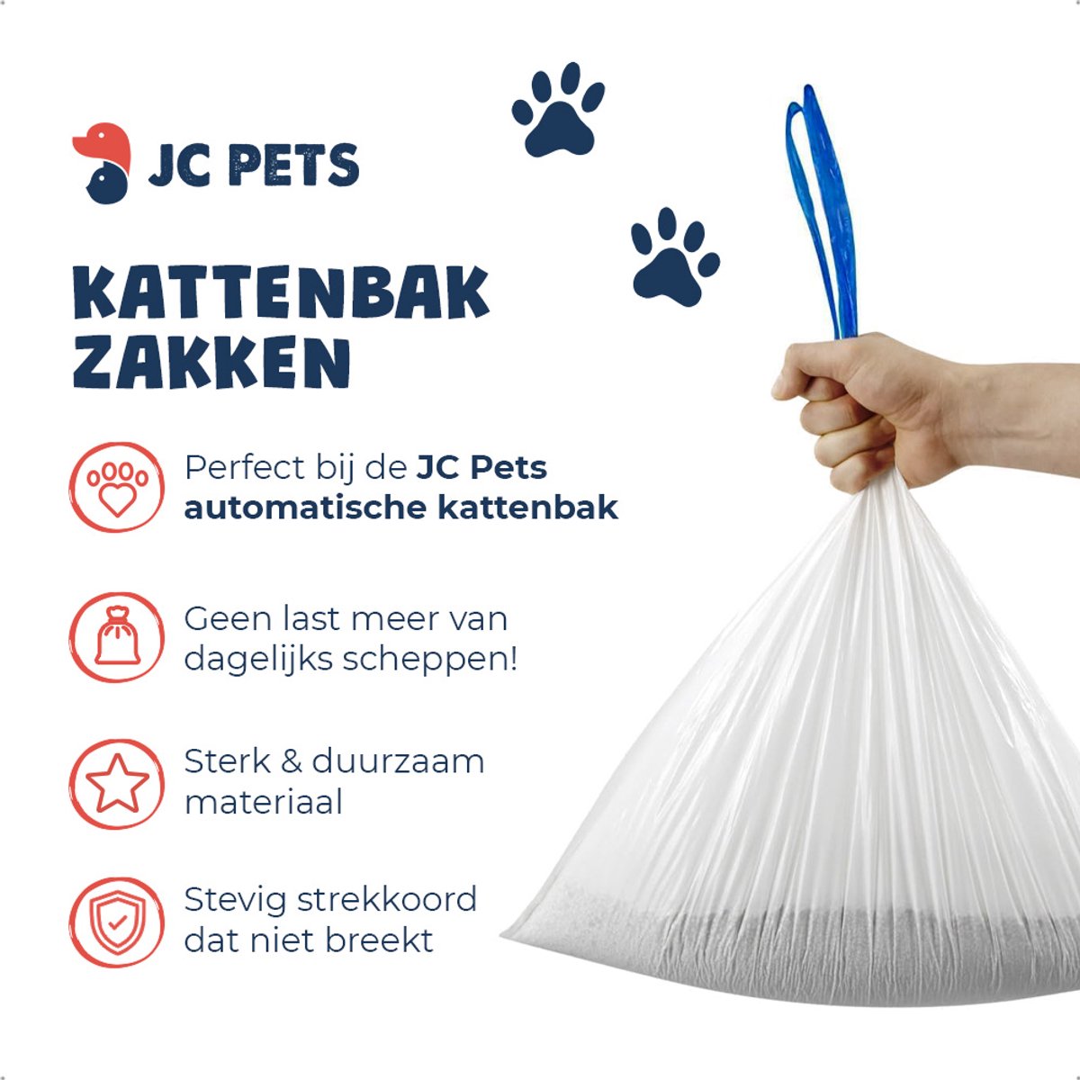 Productfoto 1 van 6 rollen JC Pets Kattenbakzakken voor JC Pets Automatische Kattenbak – Extra stevig – Automatische kattenbakzakken – 15 stuks per rol – 45×50 cm