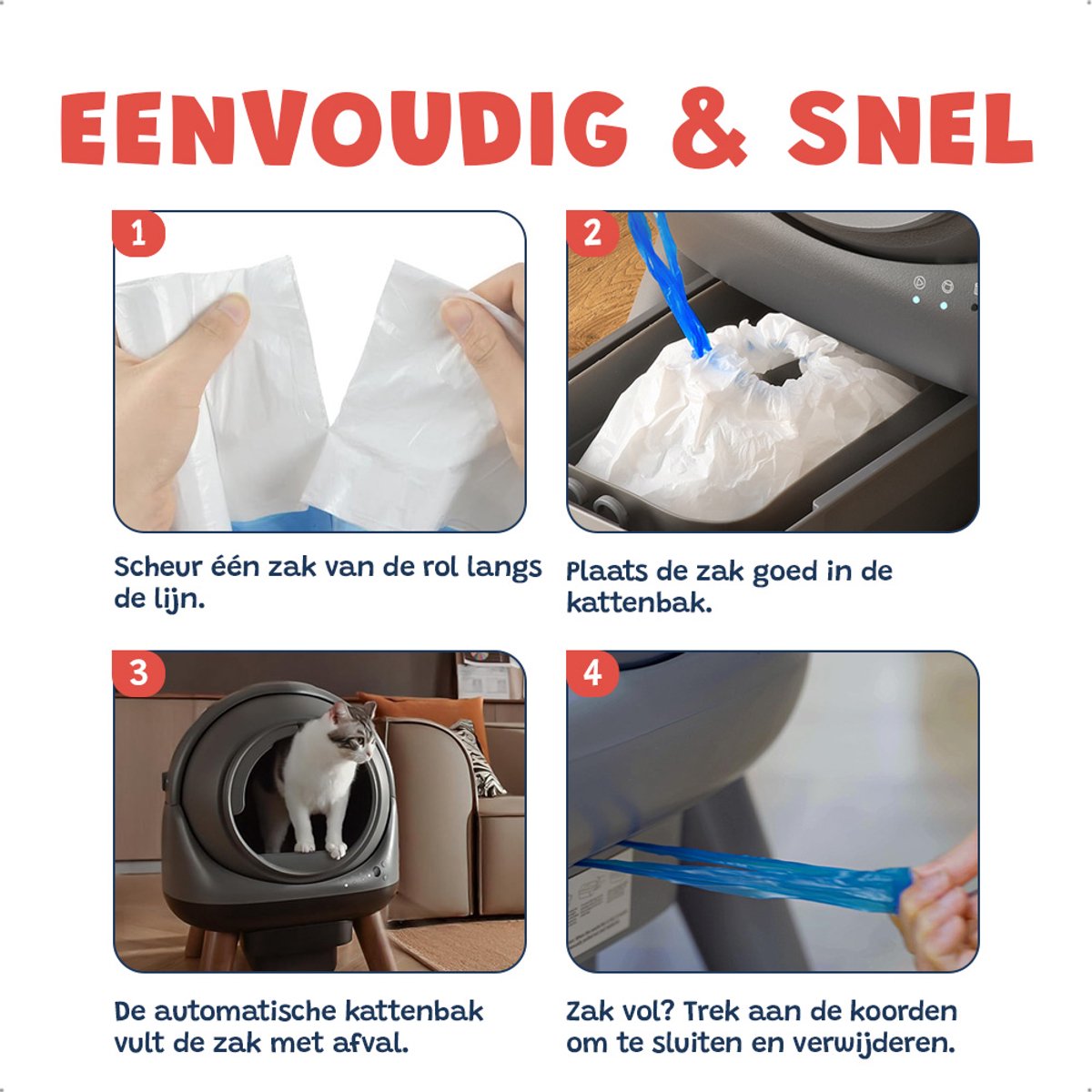 Miniatuur van productfoto 4 van 6 rollen JC Pets Kattenbakzakken voor JC Pets Automatische Kattenbak – Extra stevig – Automatische kattenbakzakken – 15 stuks per rol – 45×50 cm