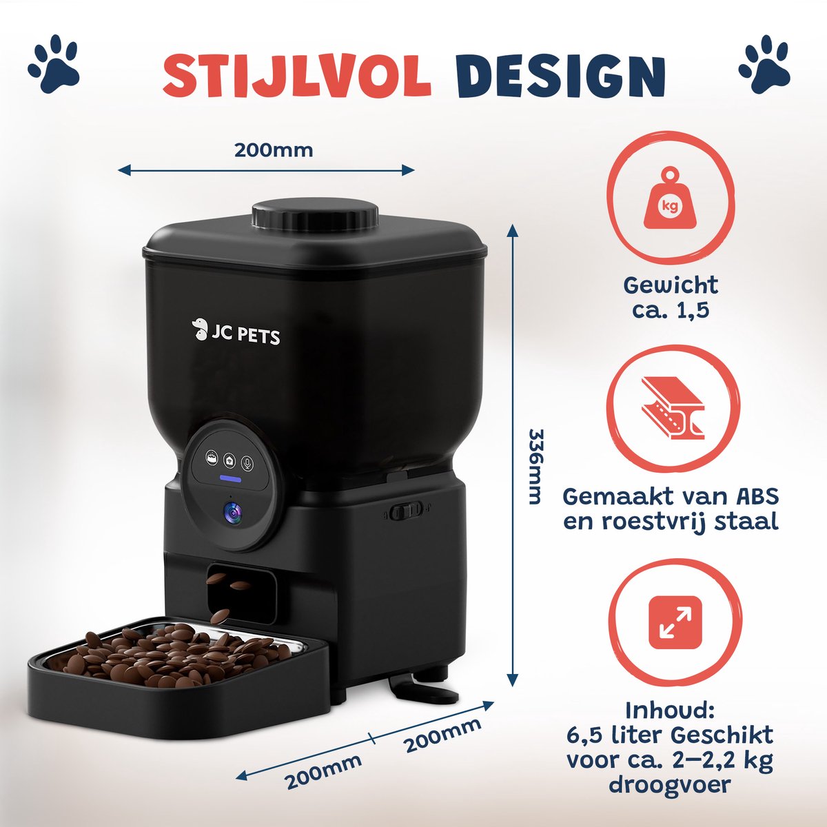 Miniatuur van productfoto 9 van JC Pets Zelfreinigende Automatische Kattenbak met Automatisch Voederbak - Slimme Elektrische Kattenbak XXL 65L – Incl. Uitloopmat & Geurverdrijver - Veiligheidssensoren - Voerbak kat dispenser 6,5L met Camera - Geschikt voor Meerdere Katten - Met app