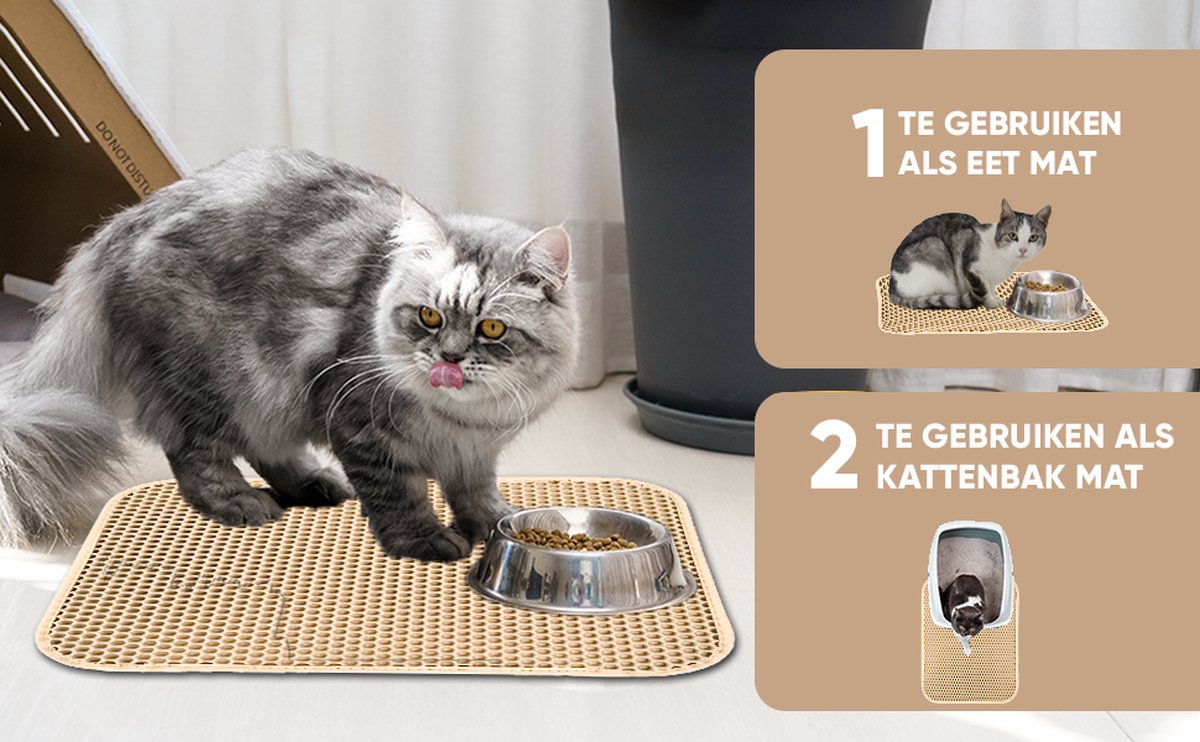 Miniatuur van productfoto 9 van TEBJEN Kattenbakmat – 40cm * 50cm - Kattenbak Mat Grit Opvanger - Schoonloop Katten mat – Dubbele Waterdichte Laag – Uitloopmat Kattenbak – Kattenbak Accessoires - Met Speelgoedmuisje En Schepje - Licht Bruin