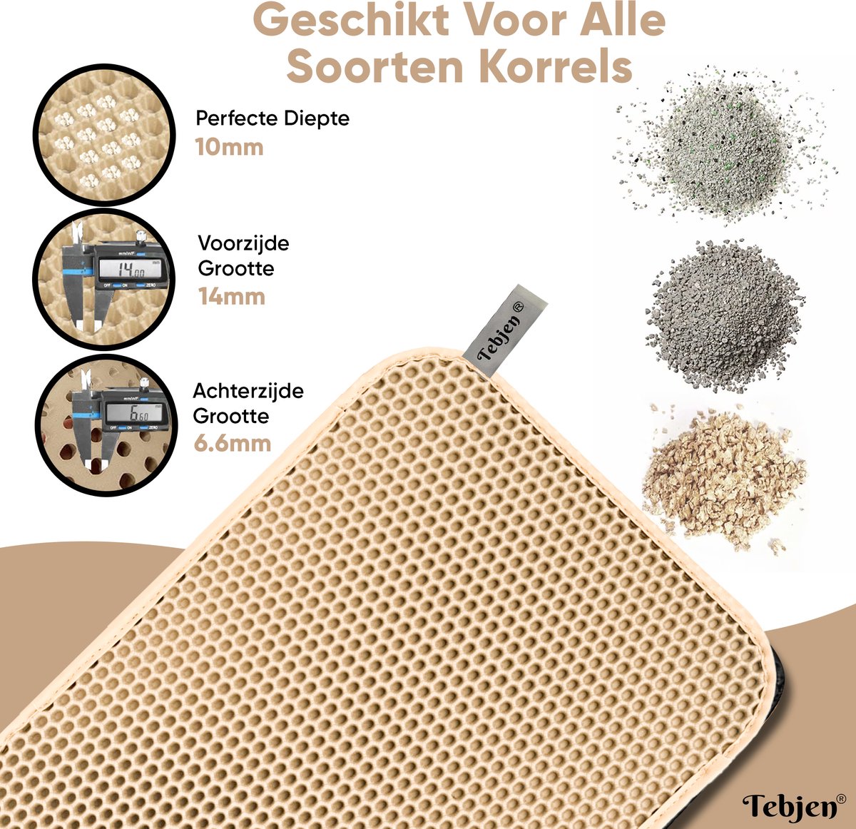 Miniatuur van productfoto 2 van TEBJEN XXL Kattenbakmat - 55cm * 75cm - Met Speelgoedmuisje En Schepje - Schoonloopmat Kattenbak – Katten Grit Opvanger – Dubbele Waterdichte Laag – Uitloopmat Kattenbak – Kattenverzorging – Kattenbak Accessoires - Kat Benodigdheden - Licht Bruin