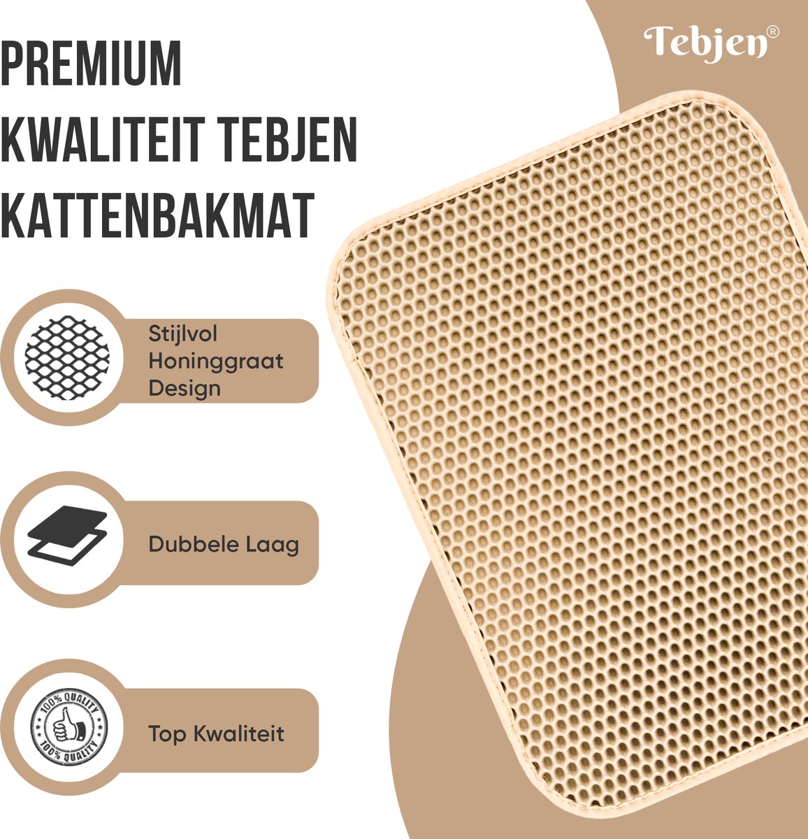Miniatuur van productfoto 4 van TEBJEN XXL Kattenbakmat - 55cm * 75cm - Met Speelgoedmuisje En Schepje - Schoonloopmat Kattenbak – Katten Grit Opvanger – Dubbele Waterdichte Laag – Uitloopmat Kattenbak – Kattenverzorging – Kattenbak Accessoires - Kat Benodigdheden - Licht Bruin