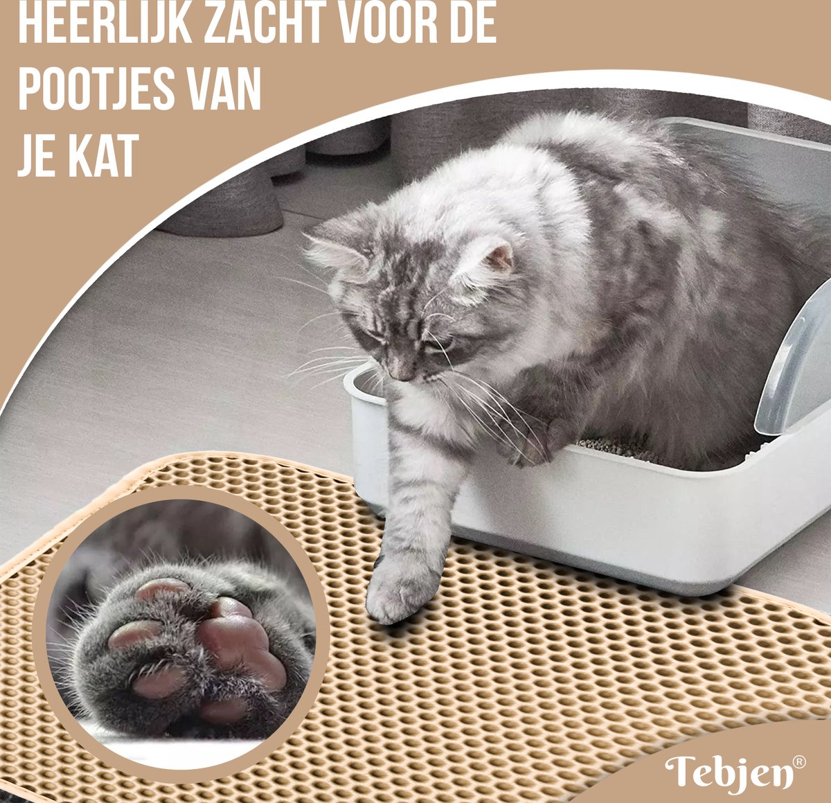 Miniatuur van productfoto 5 van TEBJEN XXL Kattenbakmat - 55cm * 75cm - Met Speelgoedmuisje En Schepje - Schoonloopmat Kattenbak – Katten Grit Opvanger – Dubbele Waterdichte Laag – Uitloopmat Kattenbak – Kattenverzorging – Kattenbak Accessoires - Kat Benodigdheden - Licht Bruin