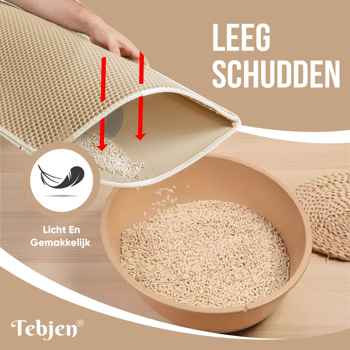 Miniatuur van productfoto 6 van TEBJEN XXL Kattenbakmat - 55cm * 75cm - Met Speelgoedmuisje En Schepje - Schoonloopmat Kattenbak – Katten Grit Opvanger – Dubbele Waterdichte Laag – Uitloopmat Kattenbak – Kattenverzorging – Kattenbak Accessoires - Kat Benodigdheden - Licht Bruin