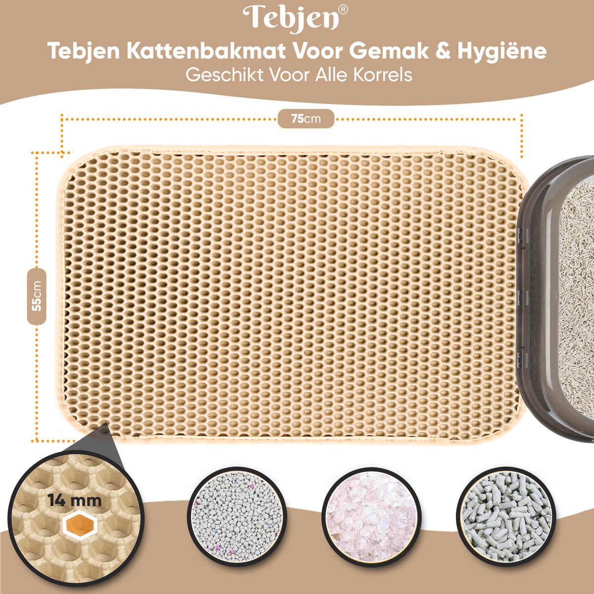 Miniatuur van productfoto 7 van TEBJEN XXL Kattenbakmat - 55cm * 75cm - Met Speelgoedmuisje En Schepje - Schoonloopmat Kattenbak – Katten Grit Opvanger – Dubbele Waterdichte Laag – Uitloopmat Kattenbak – Kattenverzorging – Kattenbak Accessoires - Kat Benodigdheden - Licht Bruin