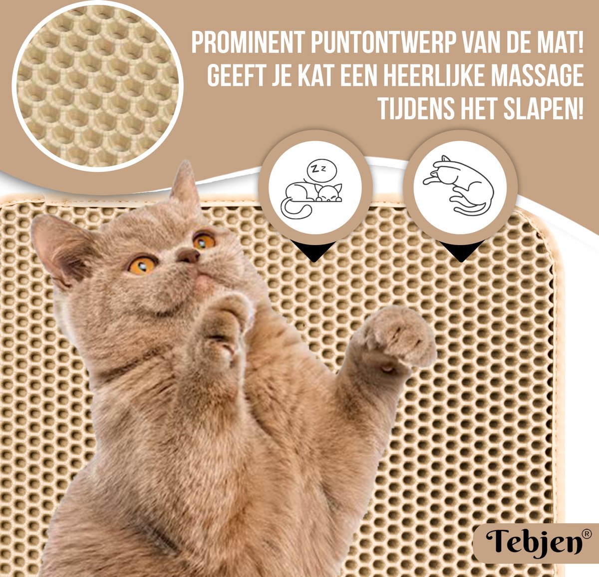 Miniatuur van productfoto 3 van TEBJEN Kattenbakmat – 45cm * 60cm - Kattenbak Mat Grit Opvanger - Schoonloop Katten mat – Dubbele Waterdichte Laag – Uitloopmat Kattenbak – Kattenbak Accessoires - Met Speelgoedmuisje En Schepje - Licht Bruin