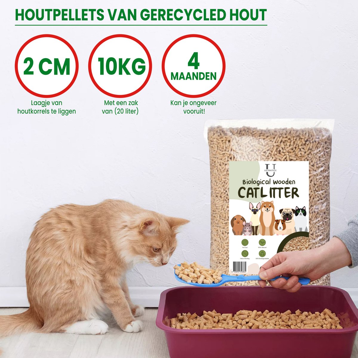 Miniatuur van productfoto 4 van Ustratics Houtkorrel Kattenbakvulling 2 x 10KG (20kg - 40L) - 100% Natuurlijk