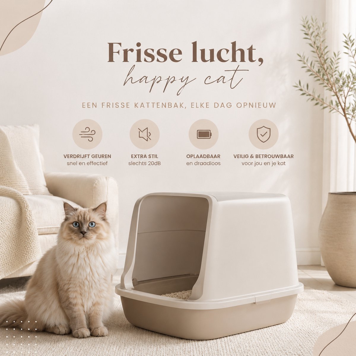 Miniatuur van productfoto 2 van HSNL® Kattenbak Geurverdrijver - Kattenbak Geurverwijderaar - Katten Geurverwijderaar - Oplaadbaar - Extra Stil <20DB