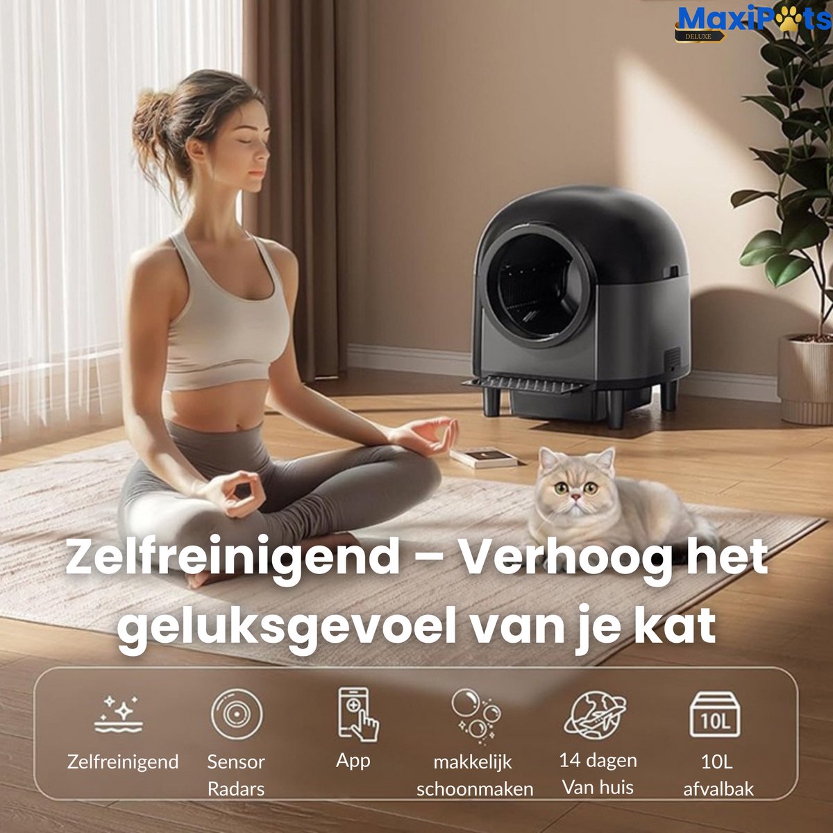 Miniatuur van productfoto 10 van Maxipets® NOVA Black - Automatische Kattenbak Zelfreinigend - Elektrische & Zelfreinigende kattenbak - 80L XXL - incl. Kattenbaktrap, App & Zakken - Zwart