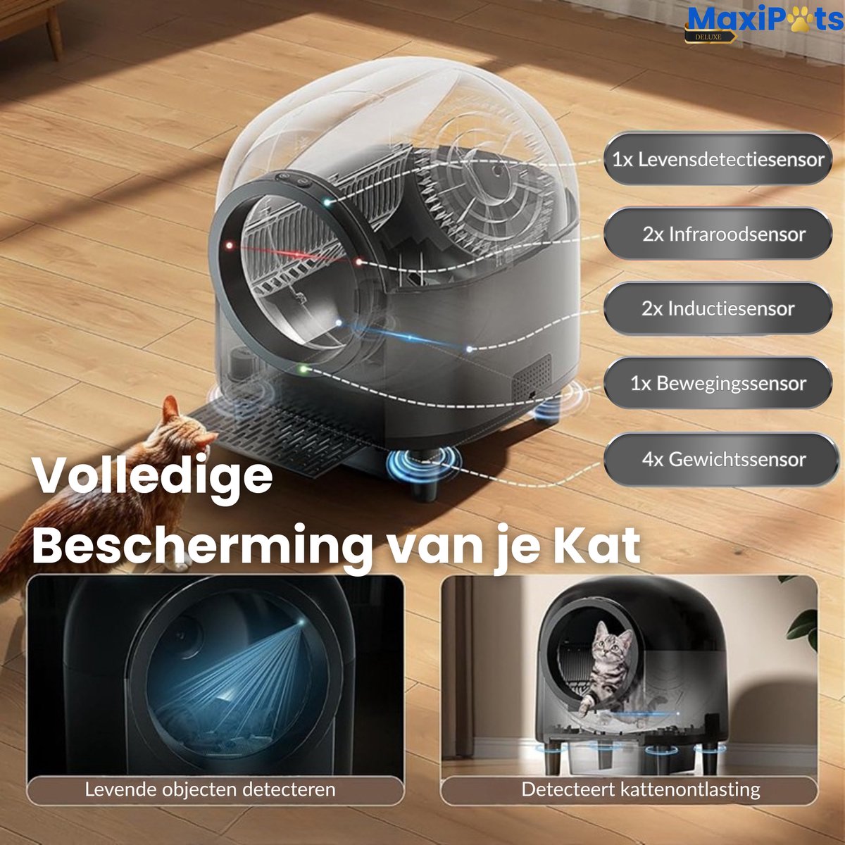 Miniatuur van productfoto 11 van Maxipets® NOVA Black - Automatische Kattenbak Zelfreinigend - Elektrische & Zelfreinigende kattenbak - 80L XXL - incl. Kattenbaktrap, App & Zakken - Zwart