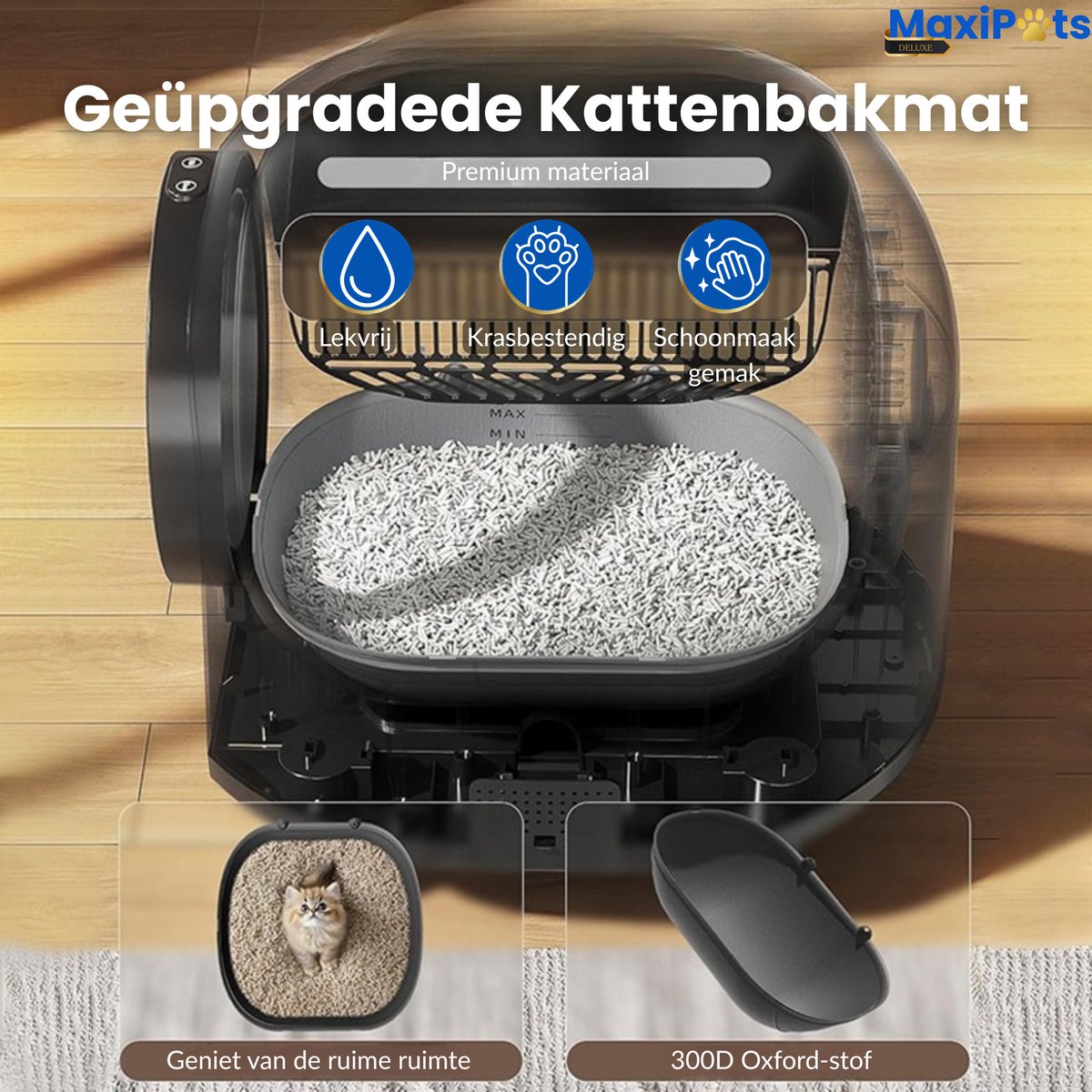 Miniatuur van productfoto 2 van Maxipets® NOVA Black - Automatische Kattenbak Zelfreinigend - Elektrische & Zelfreinigende kattenbak - 80L XXL - incl. Kattenbaktrap, App & Zakken - Zwart