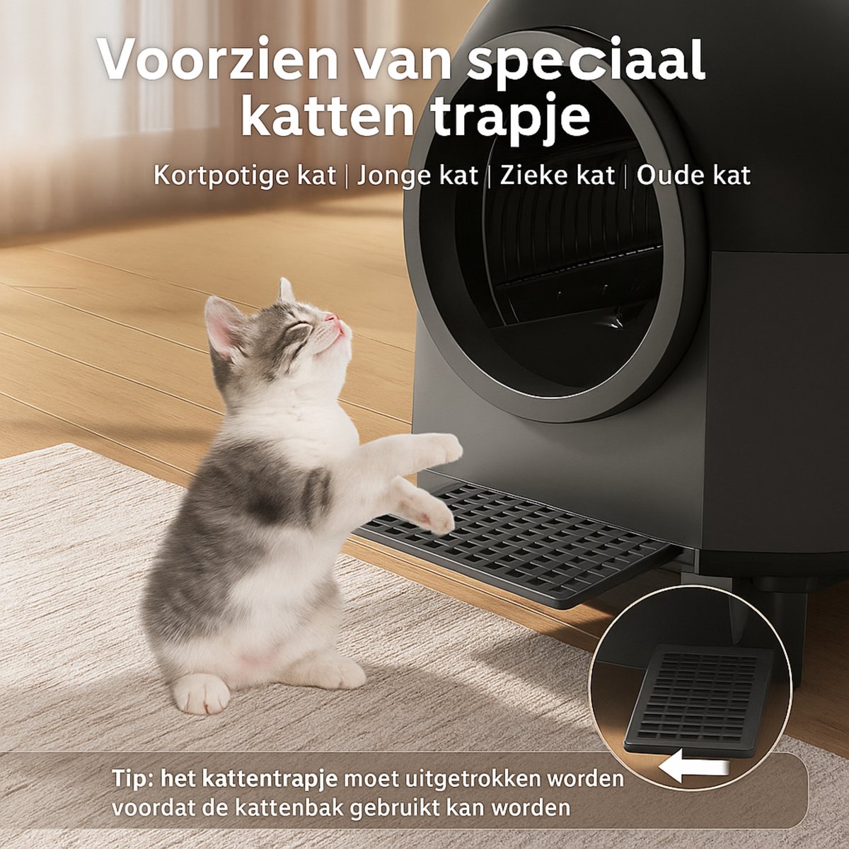 Miniatuur van productfoto 5 van Maxipets® NOVA Black - Automatische Kattenbak Zelfreinigend - Elektrische & Zelfreinigende kattenbak - 80L XXL - incl. Kattenbaktrap, App & Zakken - Zwart