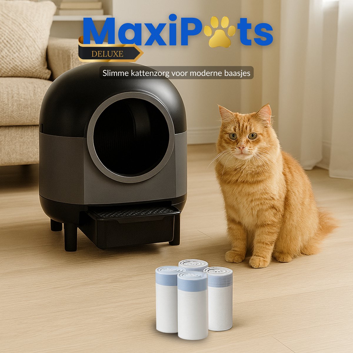 Miniatuur van productfoto 5 van 4 rollen Maxipets® kattenbakzakken voor Maxipets® NOVA black kattenbak Zelfreinigend – Automatische kattenbakzakken – 15 stuks per rol