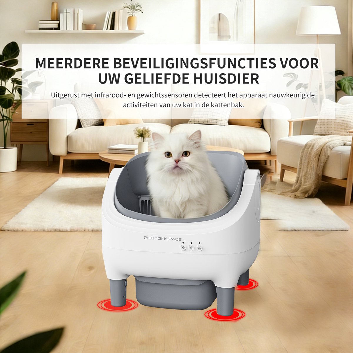 Miniatuur van productfoto 2 van Photonspace Zelfreinigende Kattenbak - Open Top - Automatische Kattenbak - Electrische Kattenbak - Incl. App-Met Kattenbakmat en 3 rollen opvangzakjes