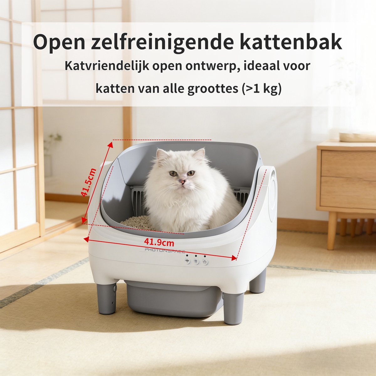 Miniatuur van productfoto 4 van Photonspace Zelfreinigende Kattenbak - Open Top - Automatische Kattenbak - Electrische Kattenbak - Incl. App-Met Kattenbakmat en 3 rollen opvangzakjes