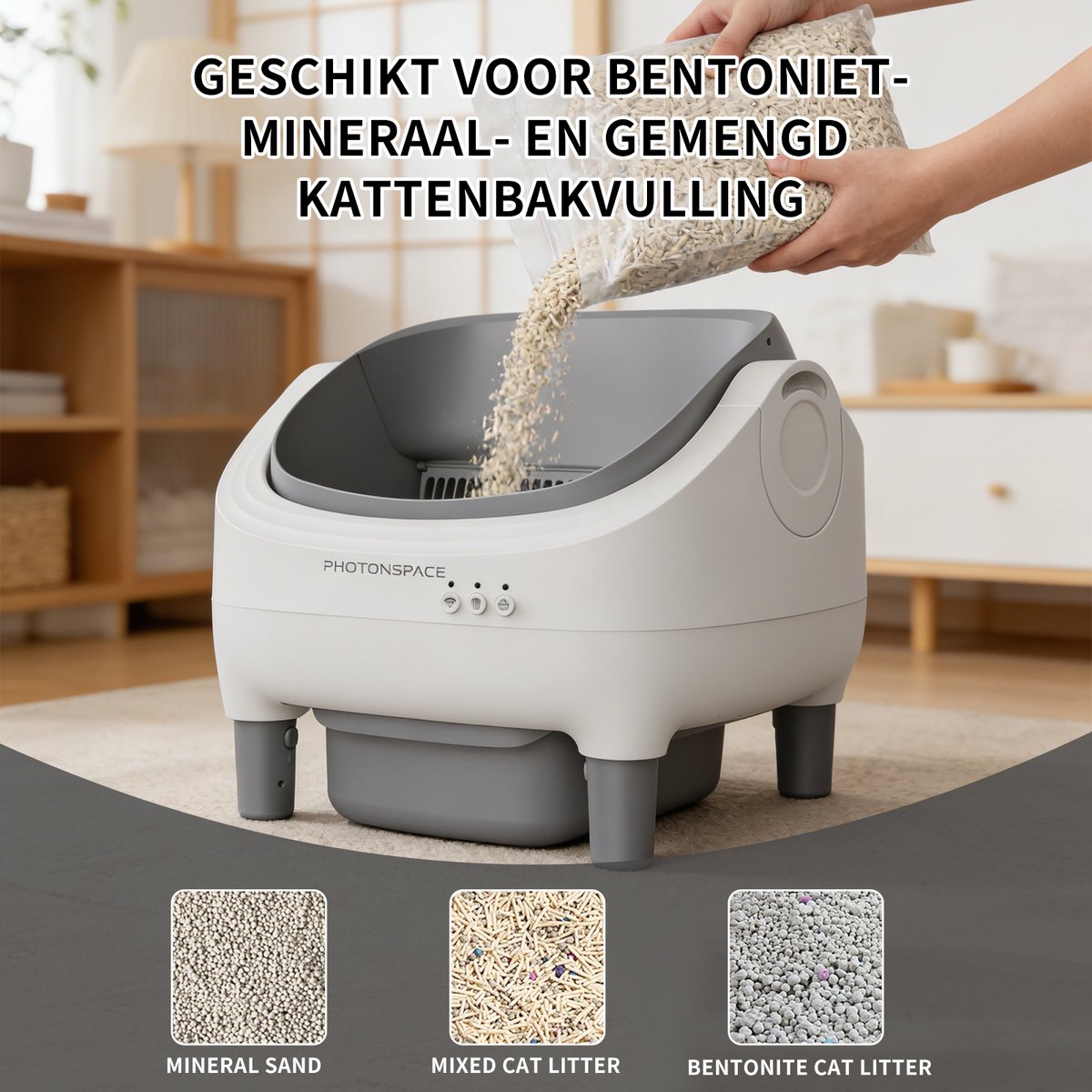 Miniatuur van productfoto 9 van Photonspace Zelfreinigende Kattenbak - Open Top - Automatische Kattenbak - Electrische Kattenbak - Incl. App-Met Kattenbakmat en 3 rollen opvangzakjes