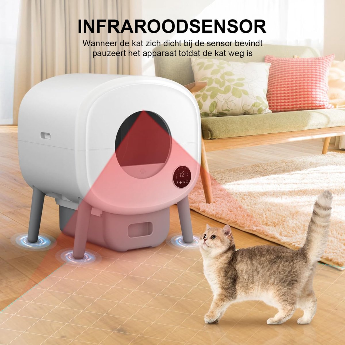 Miniatuur van productfoto 2 van Zelfreinigende Kattenbak - Grote Capaciteit Automatische Kattenbak -XXL 95L -Electrische Kattenbak- Incl. App-Met Kattenbakmat en 1 rollen opvangzakjes