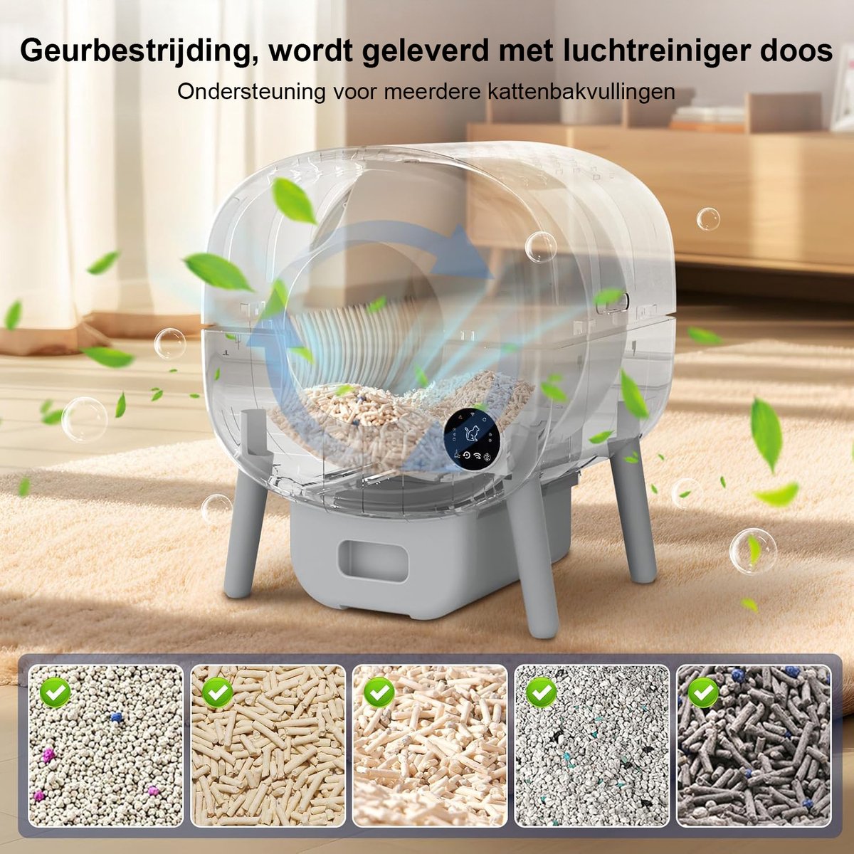 Miniatuur van productfoto 5 van Zelfreinigende Kattenbak - Grote Capaciteit Automatische Kattenbak -XXL 95L -Electrische Kattenbak- Incl. App-Met Kattenbakmat en 1 rollen opvangzakjes