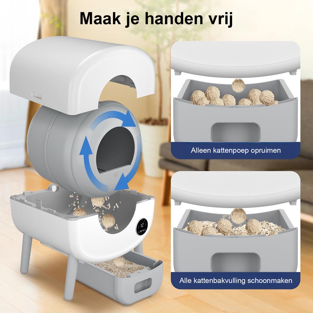 Miniatuur van productfoto 6 van Zelfreinigende Kattenbak - Grote Capaciteit Automatische Kattenbak -XXL 95L -Electrische Kattenbak- Incl. App-Met Kattenbakmat en 1 rollen opvangzakjes