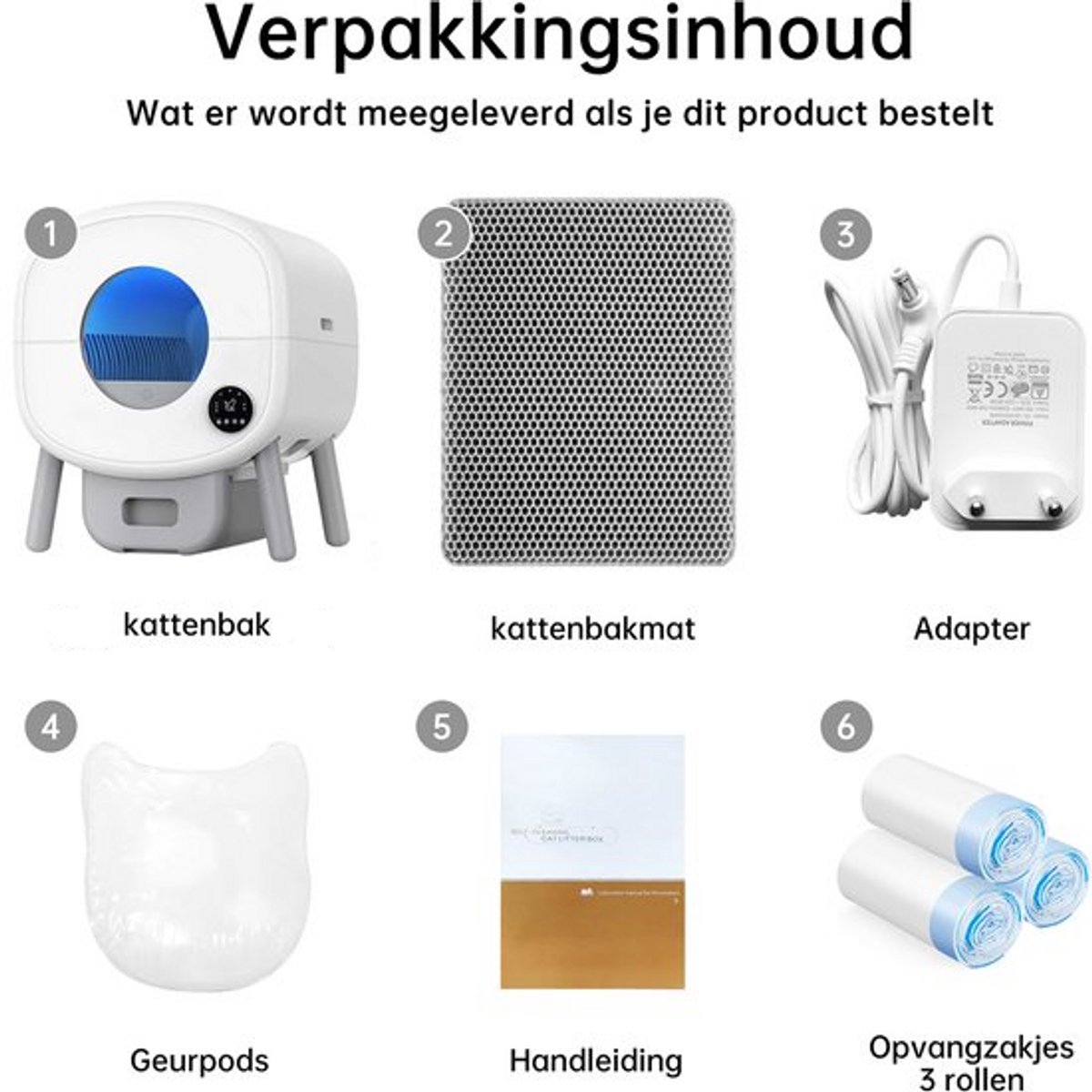 Miniatuur van productfoto 7 van Zelfreinigende Kattenbak - Grote Capaciteit Automatische Kattenbak -XXL 95L -Electrische Kattenbak- Incl. App-Met Kattenbakmat en 1 rollen opvangzakjes