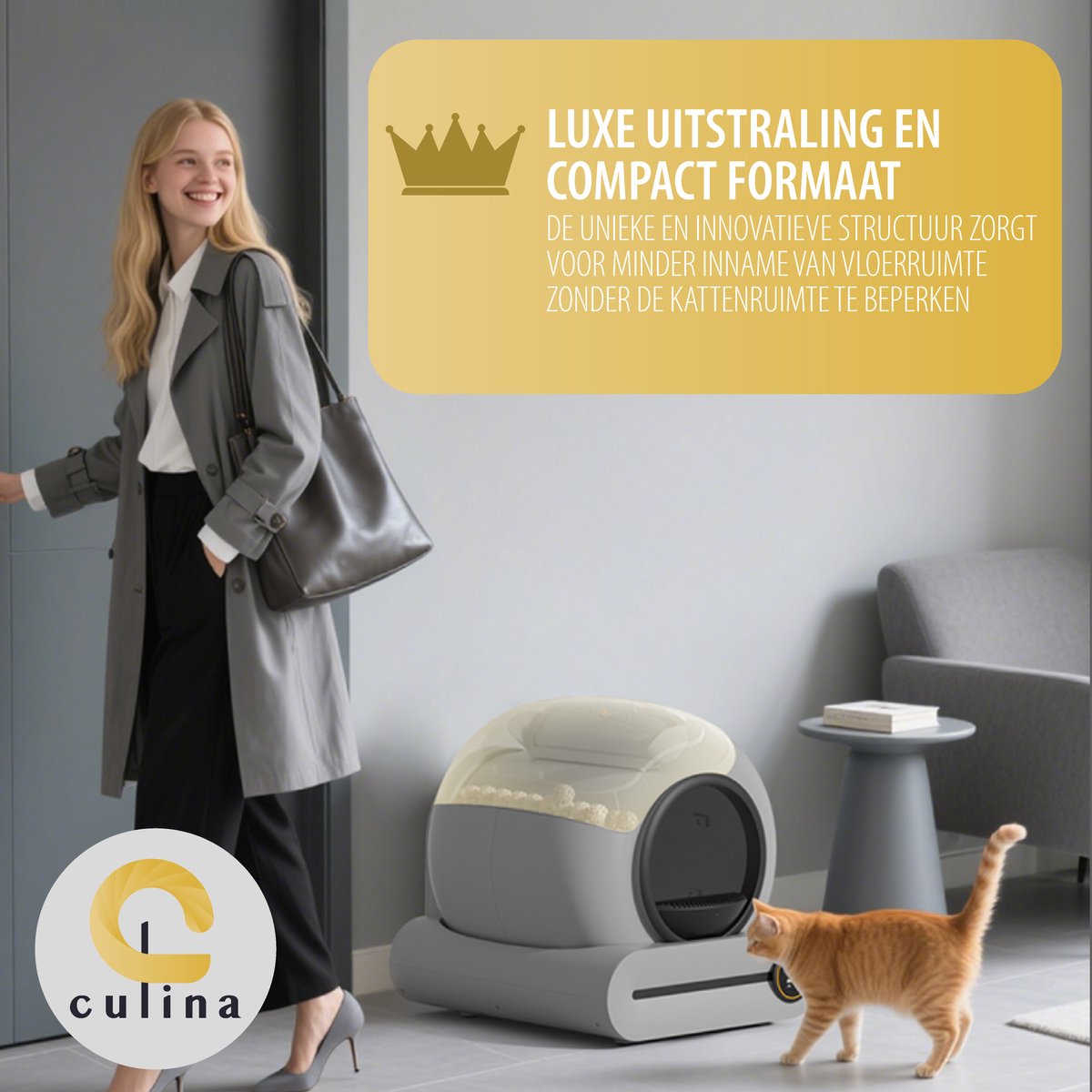 Miniatuur van productfoto 2 van Culina Nova 2 Zelfreinigende kattenbak - Elektrische Kattenbak - Automatische Kattenbak - Grey/Black Edition - Gratis Extra Accessoires