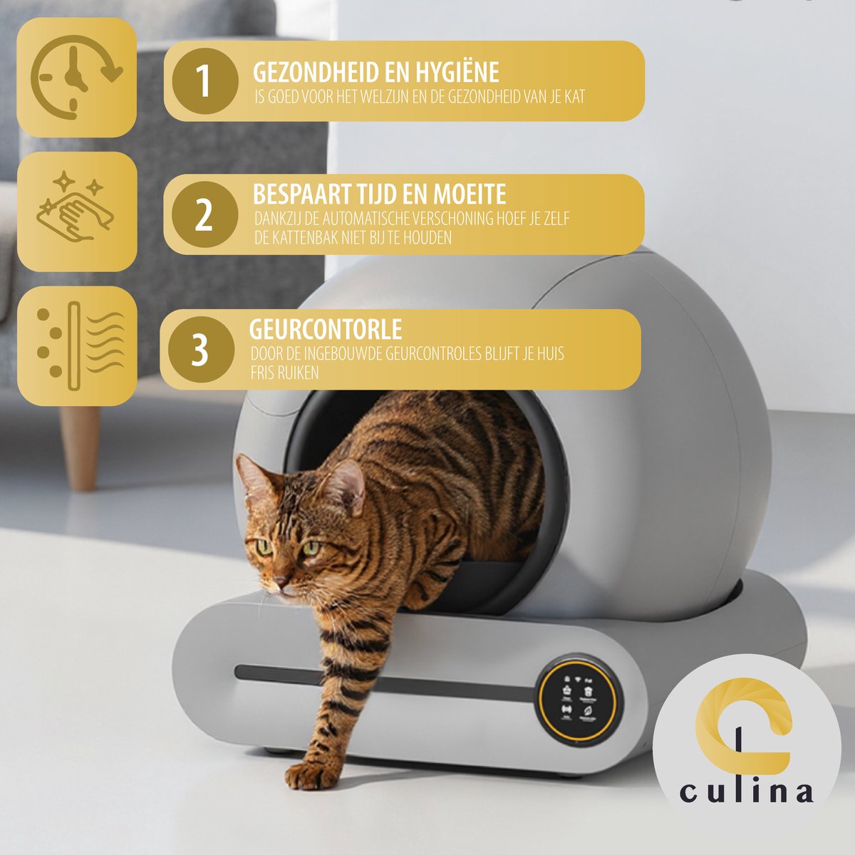 Miniatuur van productfoto 7 van Culina Nova 2 Zelfreinigende kattenbak - Elektrische Kattenbak - Automatische Kattenbak - Grey/Black Edition - Gratis Extra Accessoires