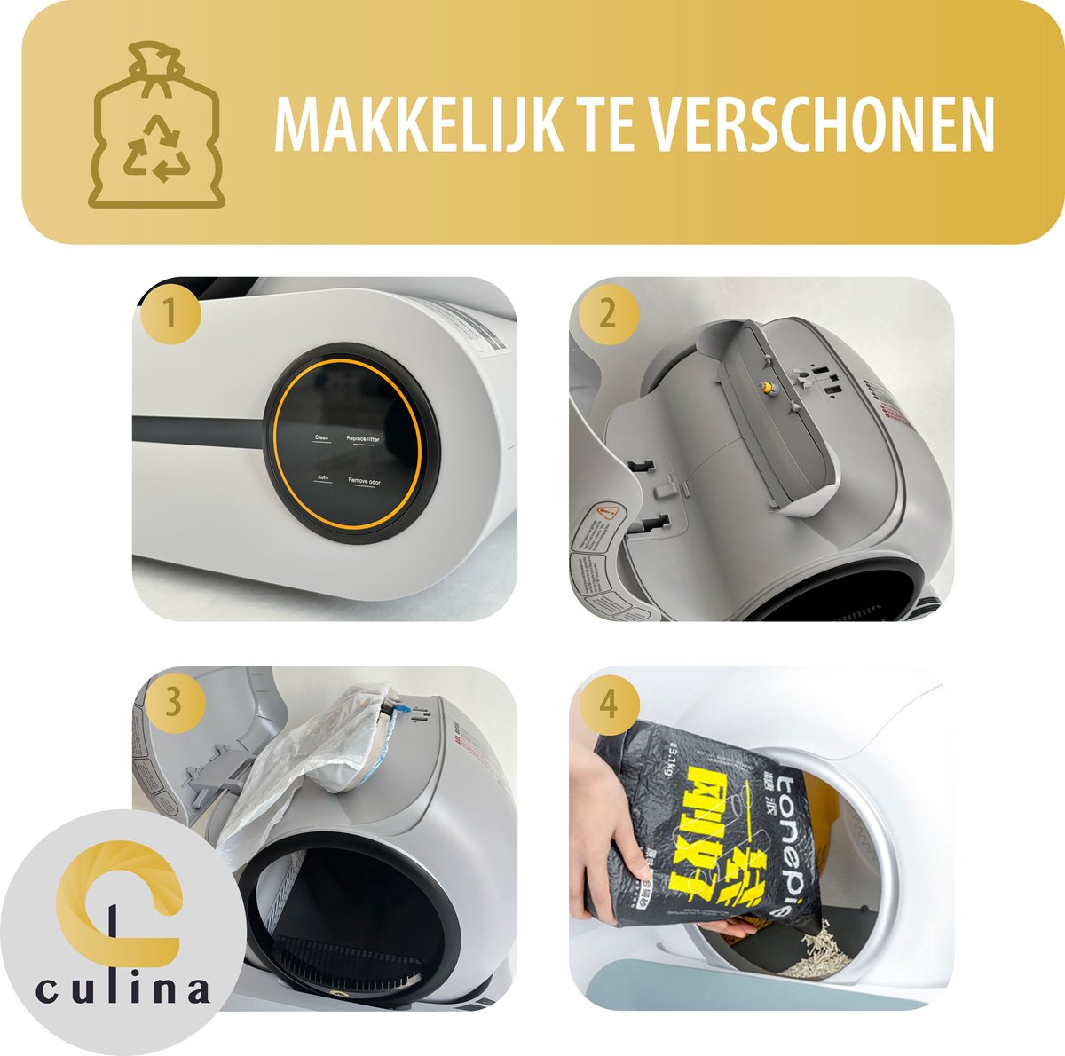 Miniatuur van productfoto 9 van Culina Nova 2 Zelfreinigende kattenbak - Elektrische Kattenbak - Automatische Kattenbak - Grey/Black Edition - Gratis Extra Accessoires