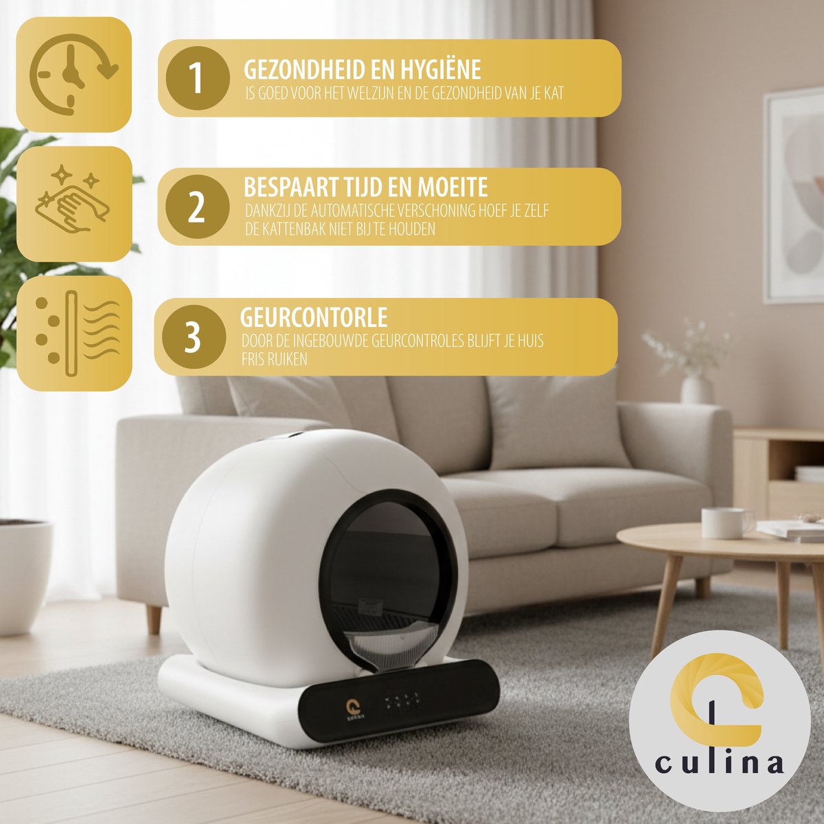 Miniatuur van productfoto 7 van Culina Ultra 2 Zelfreinigende kattenbak - Elektrische Kattenbak - Automatische Kattenbak - Black Edition - Inclusief Mat en Extra Accessoires