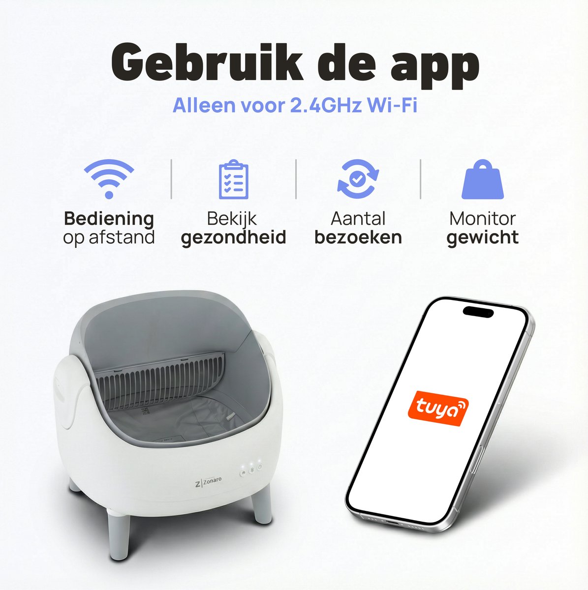 Miniatuur van productfoto 2 van Zonaro Automatische Kattenbak – Zelfreinigende Kattenbak – Elektrische Kattenbak – Robot Kattenbak – XXL – Met App Bediening – Inclusief Kattenbak Mat & Zakken – Wit/Grijs