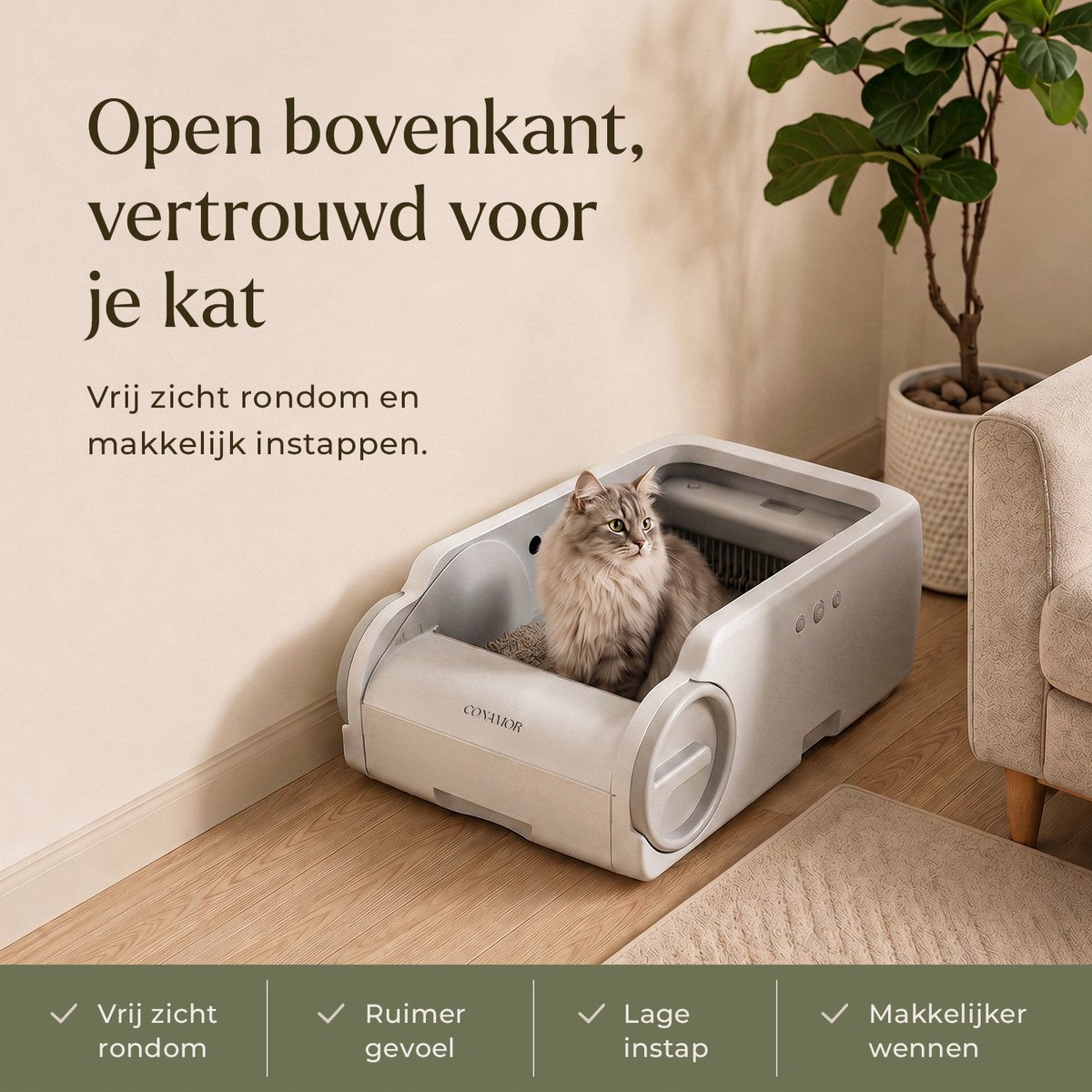 Miniatuur van productfoto 6 van Automatische Kattenbak met App - Zelfreinigende Kattenbak - 65L - WiFi - Geschikt Voor Meerdere Katten - Incl. 80 Kattenbakzakken & Accessoires - CONAMOR
