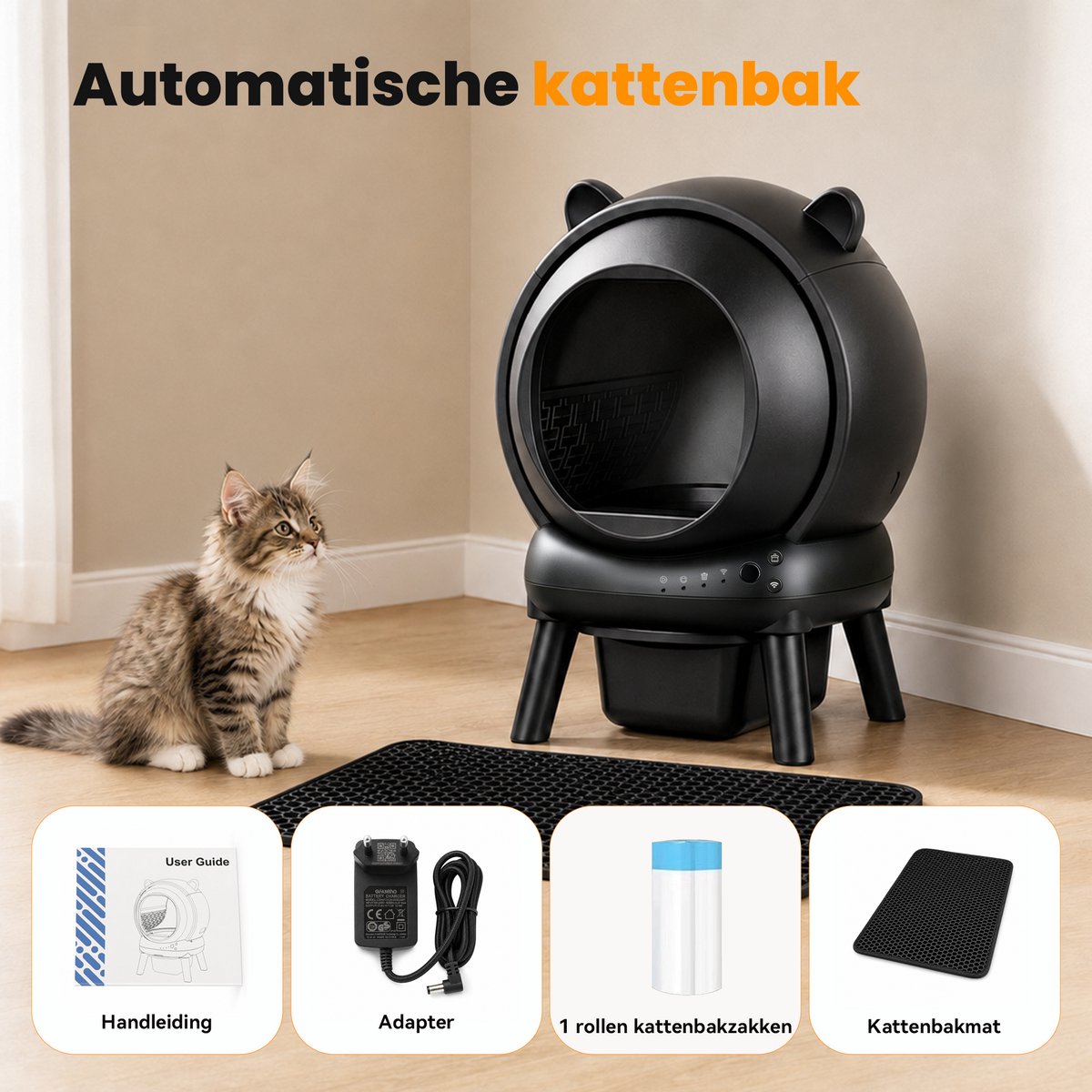 Miniatuur van productfoto 9 van Photonspace Automatische Kattenbak - Zelfreinigend Electrische Kattenbak - Bedienen via App - 65L + 10L - Incl Kattenbakmat en 1 rollen Kattenbakzakken - Slimme Waarschuwing - Gezondheidsbewaking