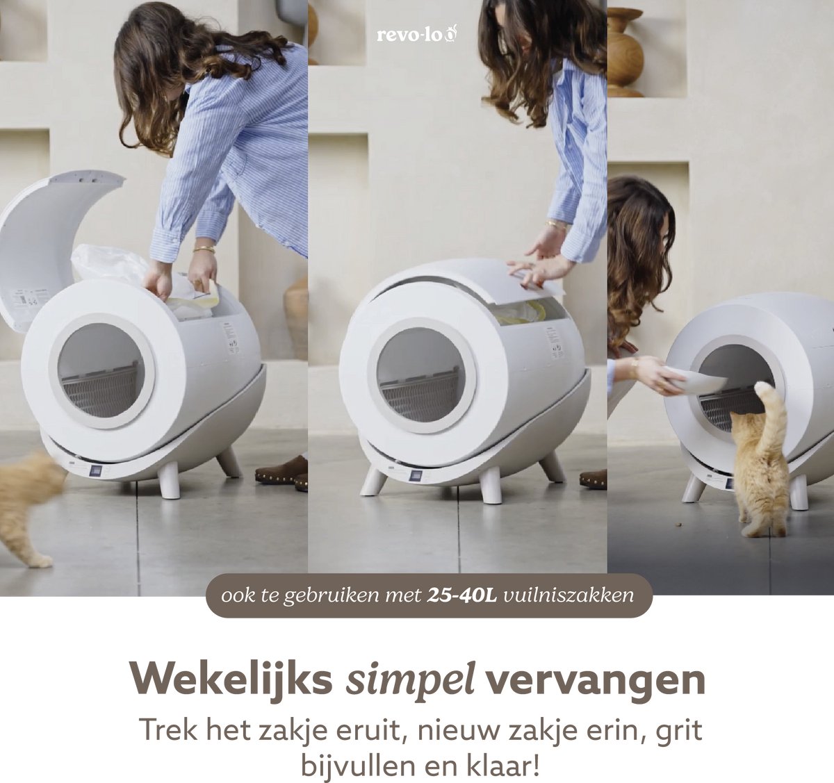 Miniatuur van productfoto 3 van Revo-loo One - Automatische Zelfreinigende Kattenbak XXL - Kattentoilet - 80L - RFID Kattenherkenning - incl. Uitloopmat