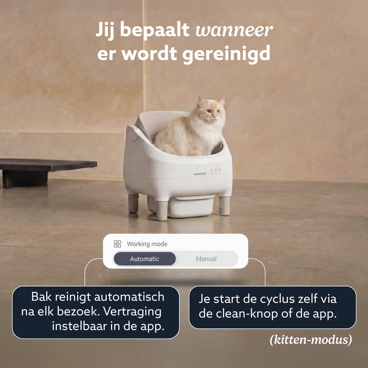 Miniatuur van productfoto 12 van Revo-loo Open - Automatische Zelfreinigende Kattenbak - Open Instapdesign - Kattentoilet - incl. Uitloopmat & Afvalzakken