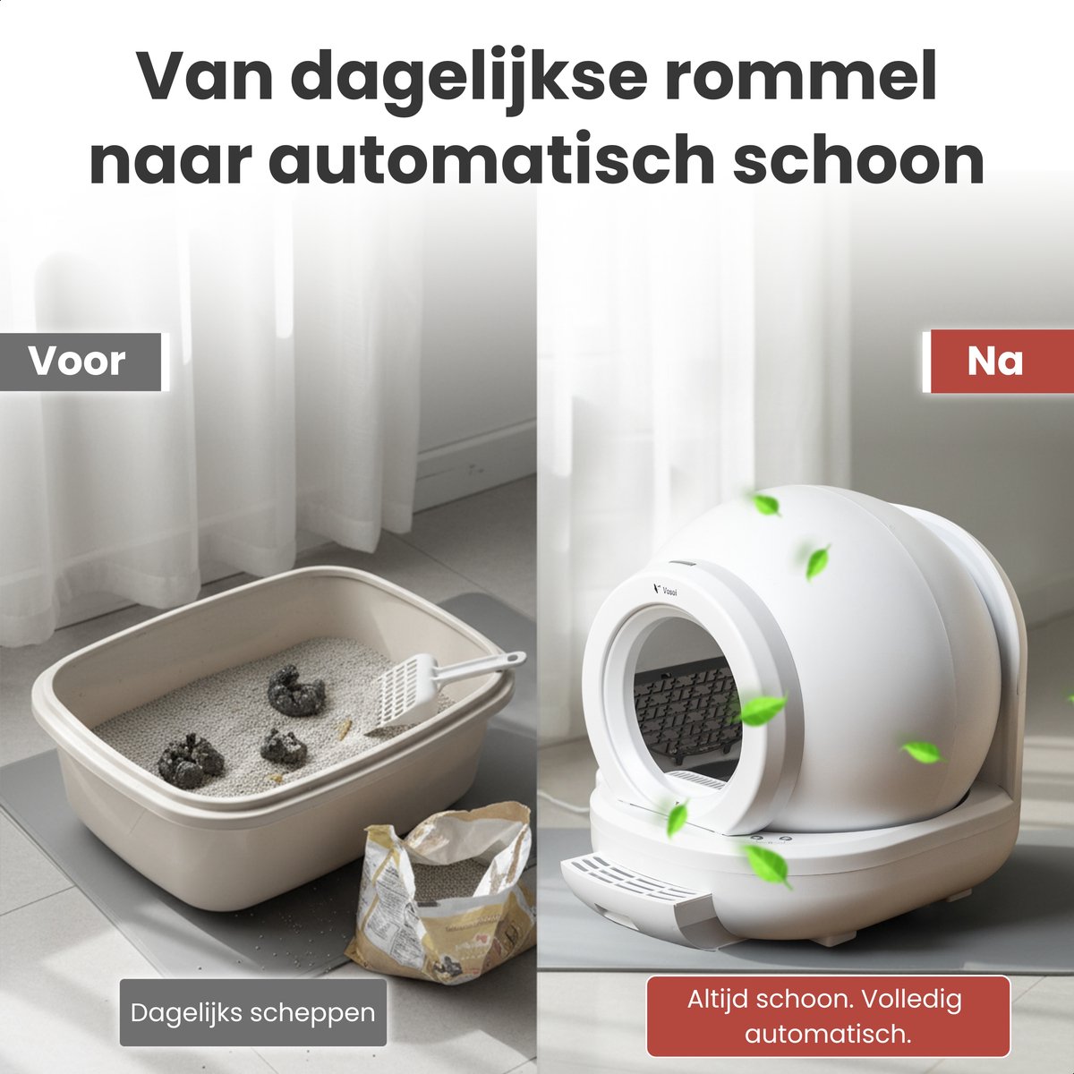 Miniatuur van productfoto 5 van Vosoi Automatische Kattenbak - Zelfreinigende Kattenbak - Bedienen via App - Inc. matje met 5 rollen opvangzakjes en 2 geurfilters - 65L