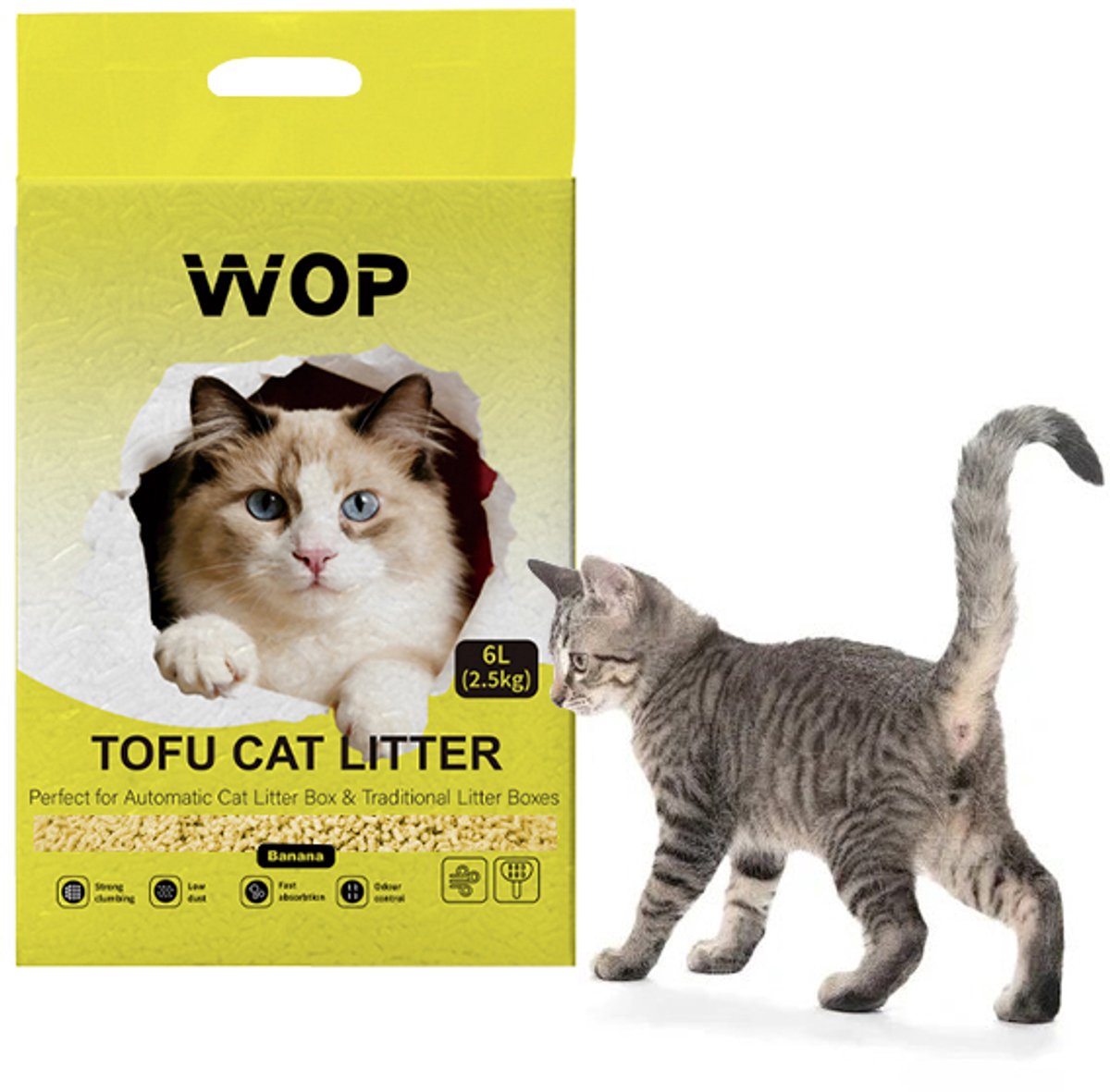 Miniatuur van productfoto 3 van TOFU kattenbakvulling - Banaan / Banana - WOP - Kattoilet - 6L - 2.5KG