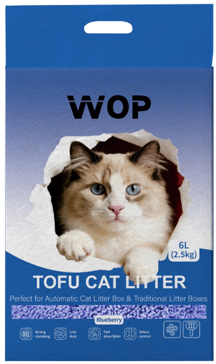 Miniatuur van productfoto 2 van TOFU kattenbakvulling - Bosbes / Blueberry - WOP - Kattoilet - 6L - 2.5KG