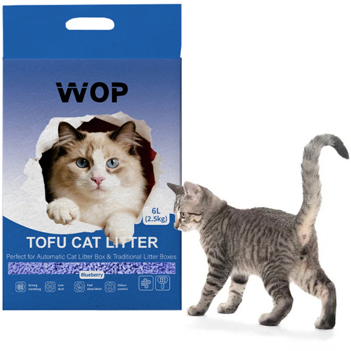 Miniatuur van productfoto 3 van TOFU kattenbakvulling - Bosbes / Blueberry - WOP - Kattoilet - 6L - 2.5KG