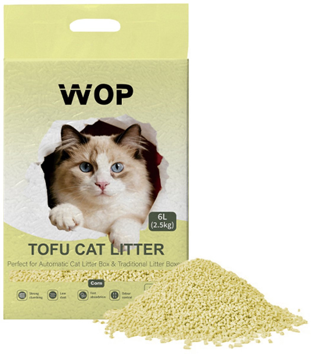 Productfoto 1 van TOFU kattenbakvulling - Mais / Corn - WOP - Kattoilet - 6L - 2.5KG