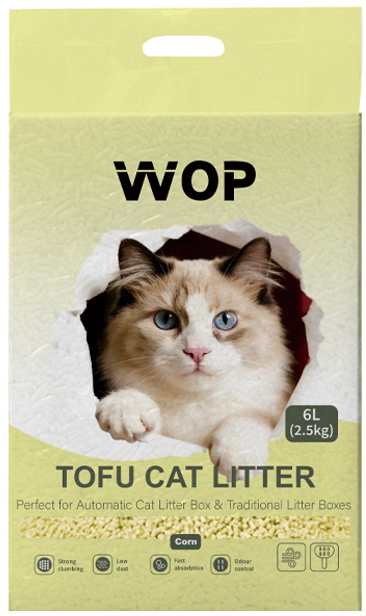 Miniatuur van productfoto 2 van TOFU kattenbakvulling - Mais / Corn - WOP - Kattoilet - 6L - 2.5KG