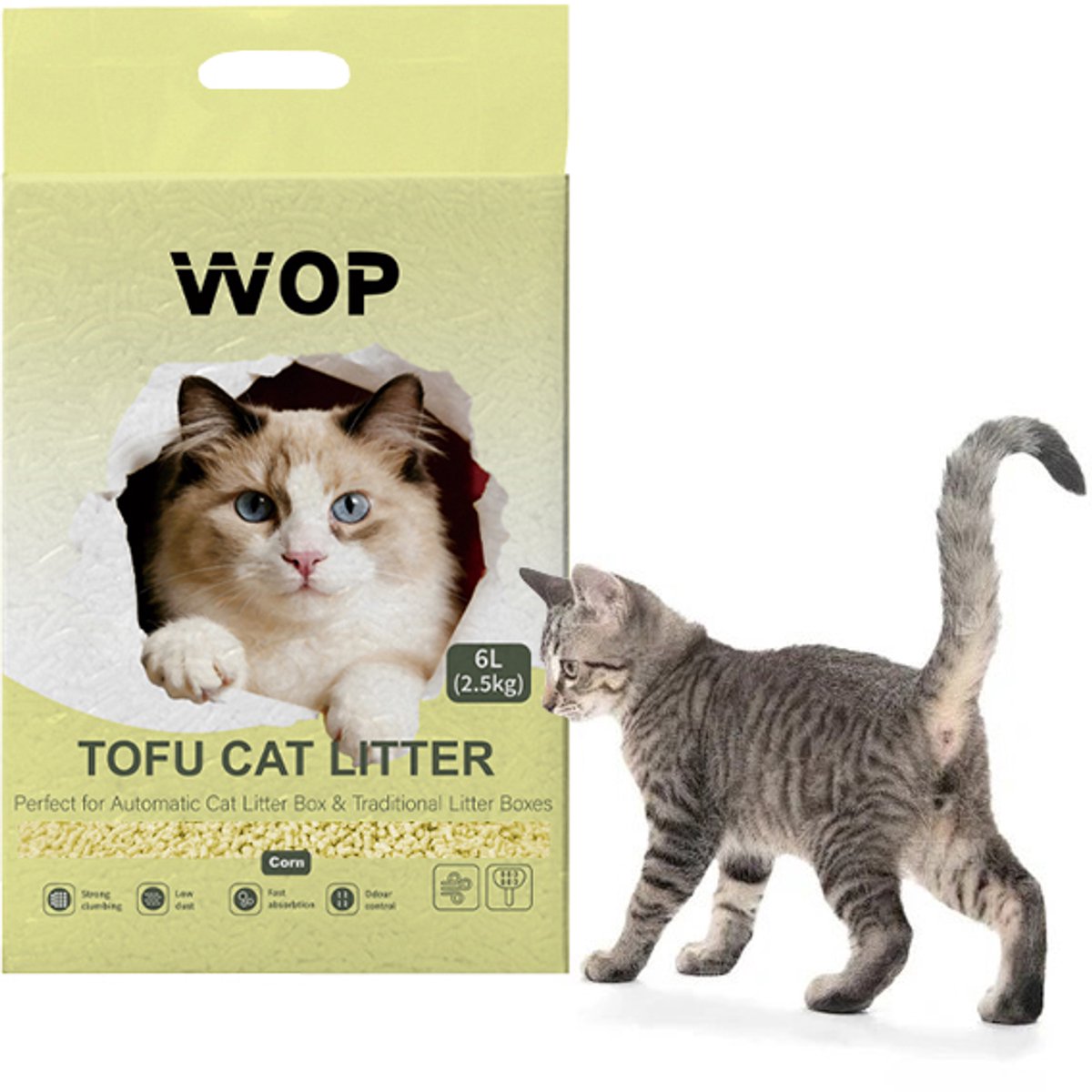 Miniatuur van productfoto 3 van TOFU kattenbakvulling - Mais / Corn - WOP - Kattoilet - 6L - 2.5KG