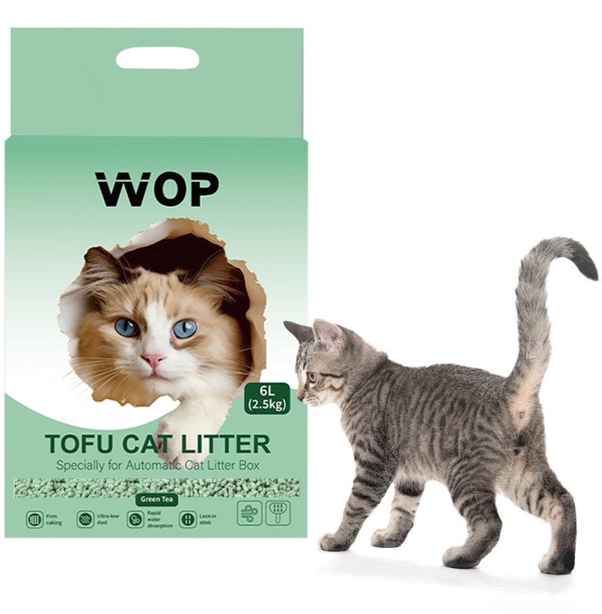 Miniatuur van productfoto 3 van TOFU kattenbakvulling - Green Tea - WOP - Kattoilet - 6L - 2.5KG