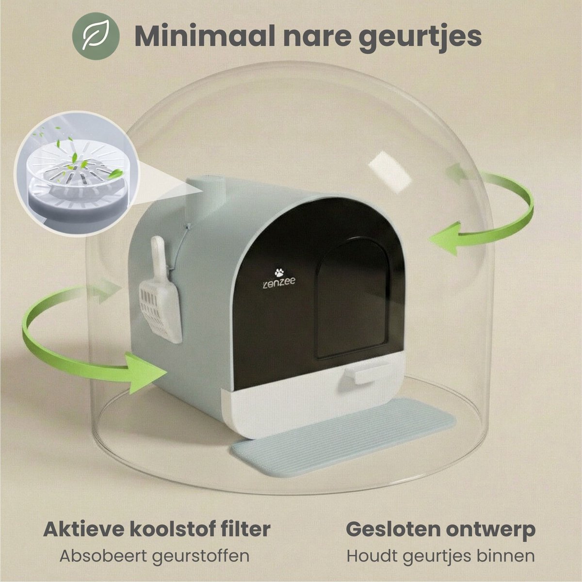 Miniatuur van productfoto 2 van Kattenbak - Uitneembare lade - Incl geurneutralisator - Incl. kattenbakmat & kattenbakschep - Voor grote & kleine katten - Groen
