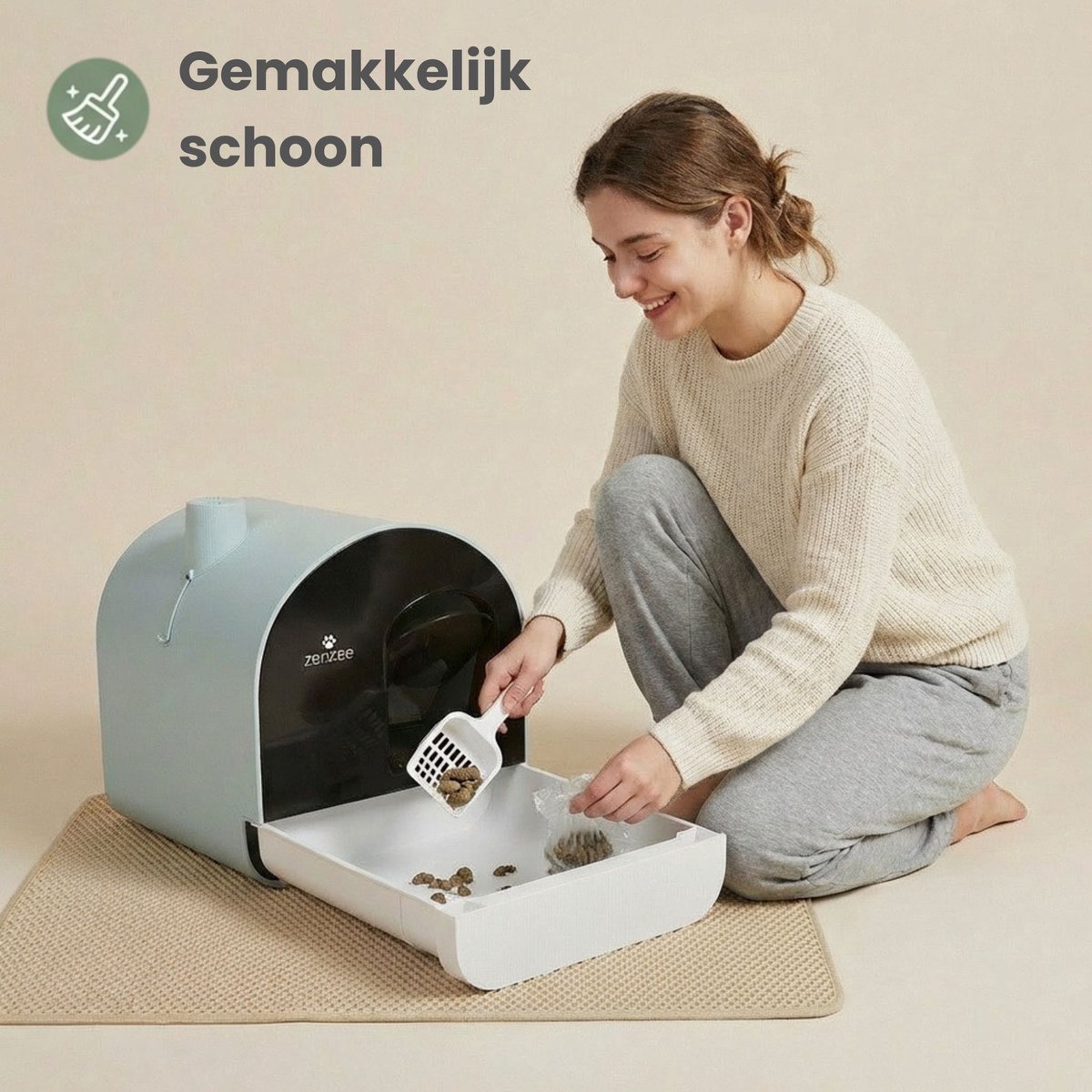 Miniatuur van productfoto 5 van Kattenbak - Uitneembare lade - Incl geurneutralisator - Incl. kattenbakmat & kattenbakschep - Voor grote & kleine katten - Groen